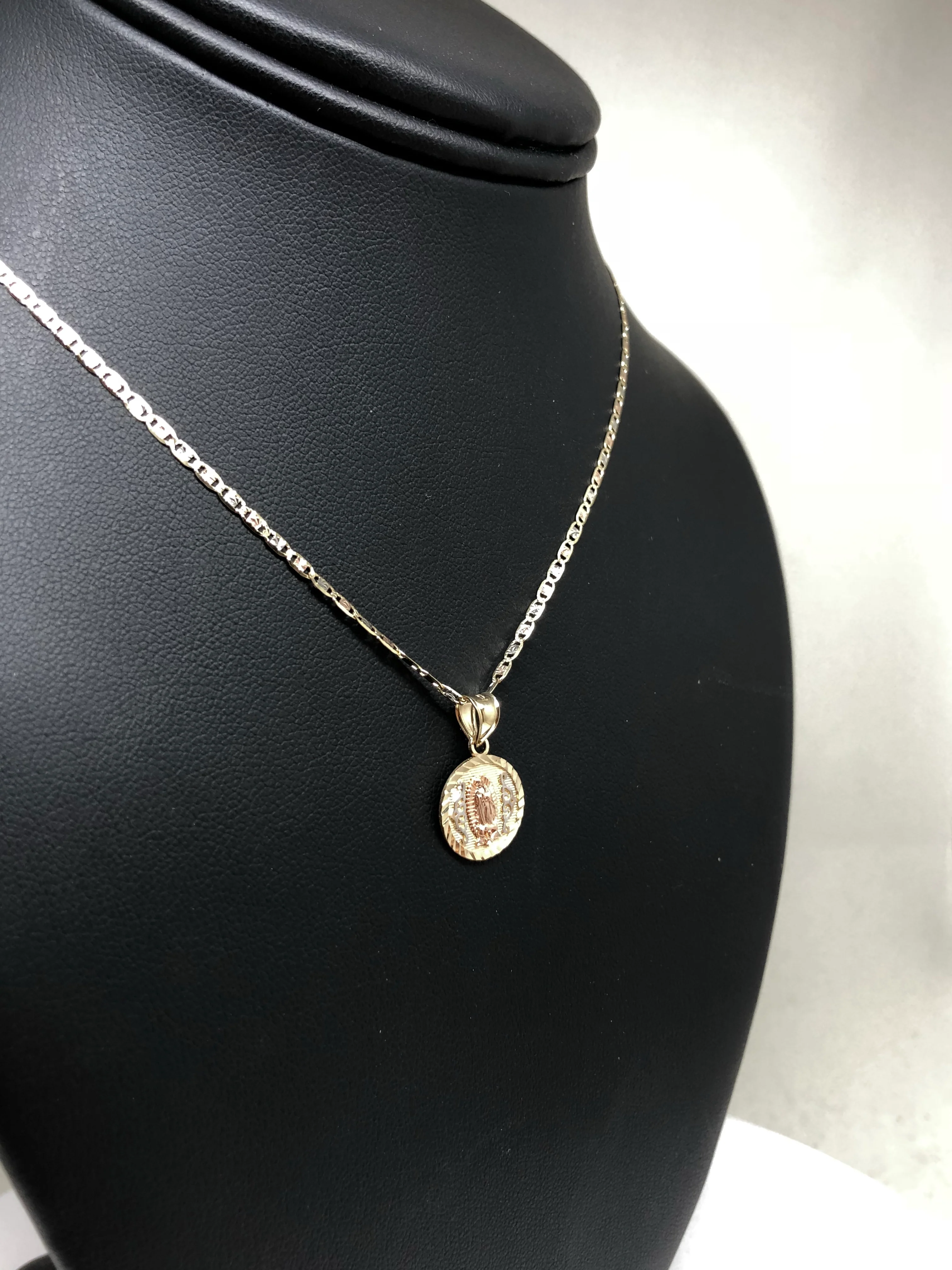 14k Solid Gold Tri-Color Virrgin Mary Pendant Virrgen Guadalupe Tri-Color Valentina Chain 1.9mm - Image 8