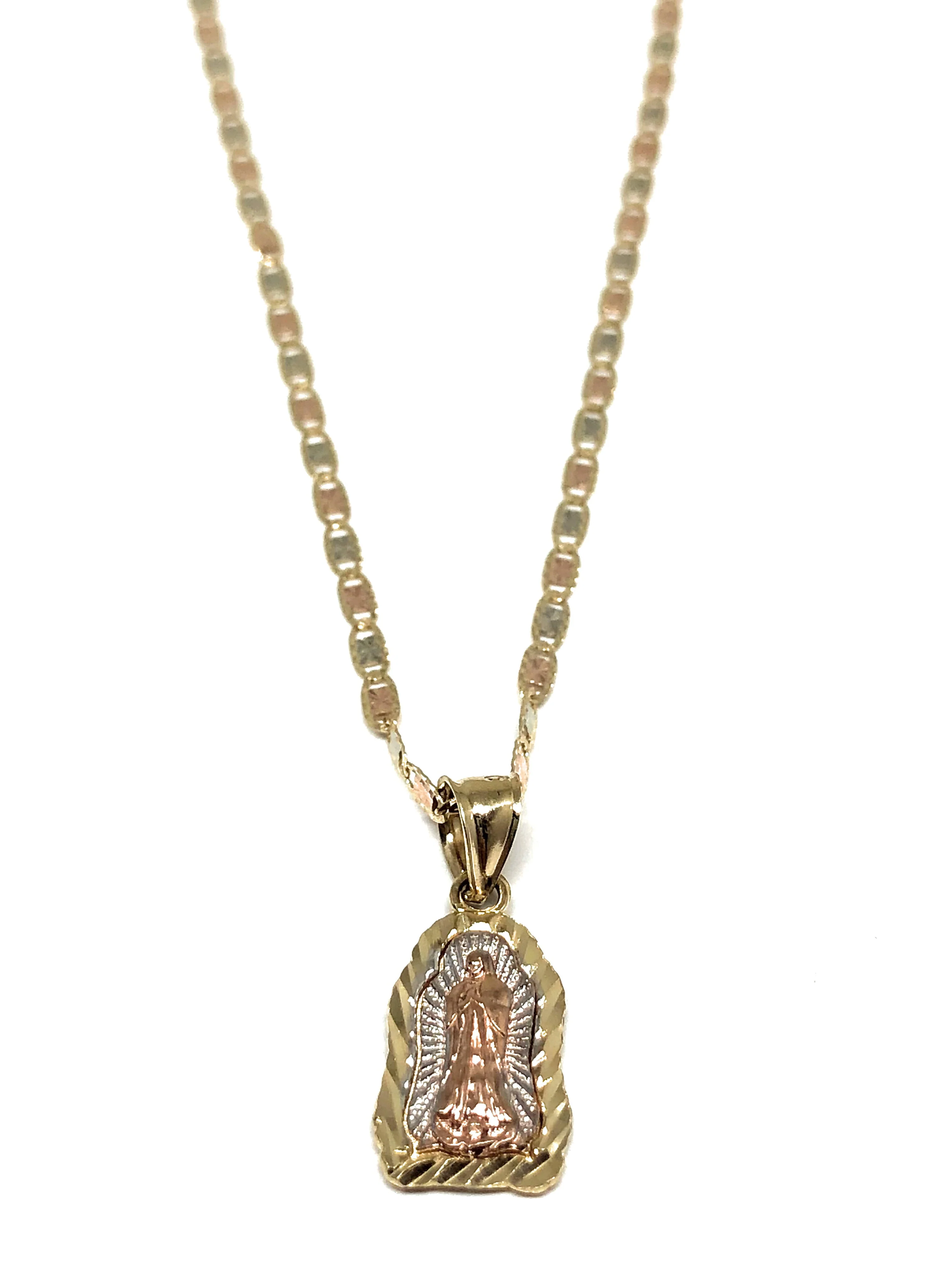 14k Solid Gold Tri-Color Virrgin Mary Pendant Virrgen Guadalupe Tri-Color Valentina Chain 1.9mm - Image 4