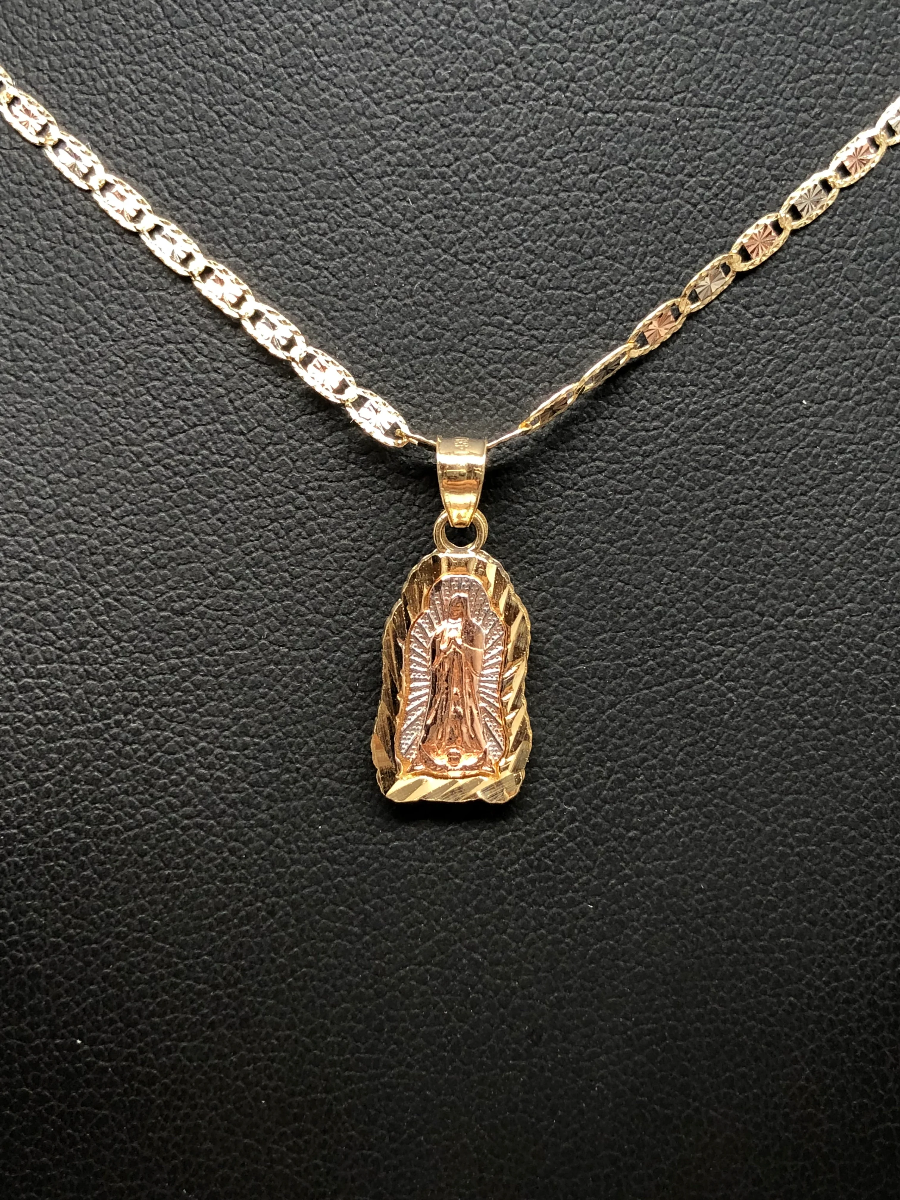 14k Solid Gold Tri-Color Virrgin Mary Pendant Virrgen Guadalupe Tri-Color Valentina Chain 1.9mm - Image 8