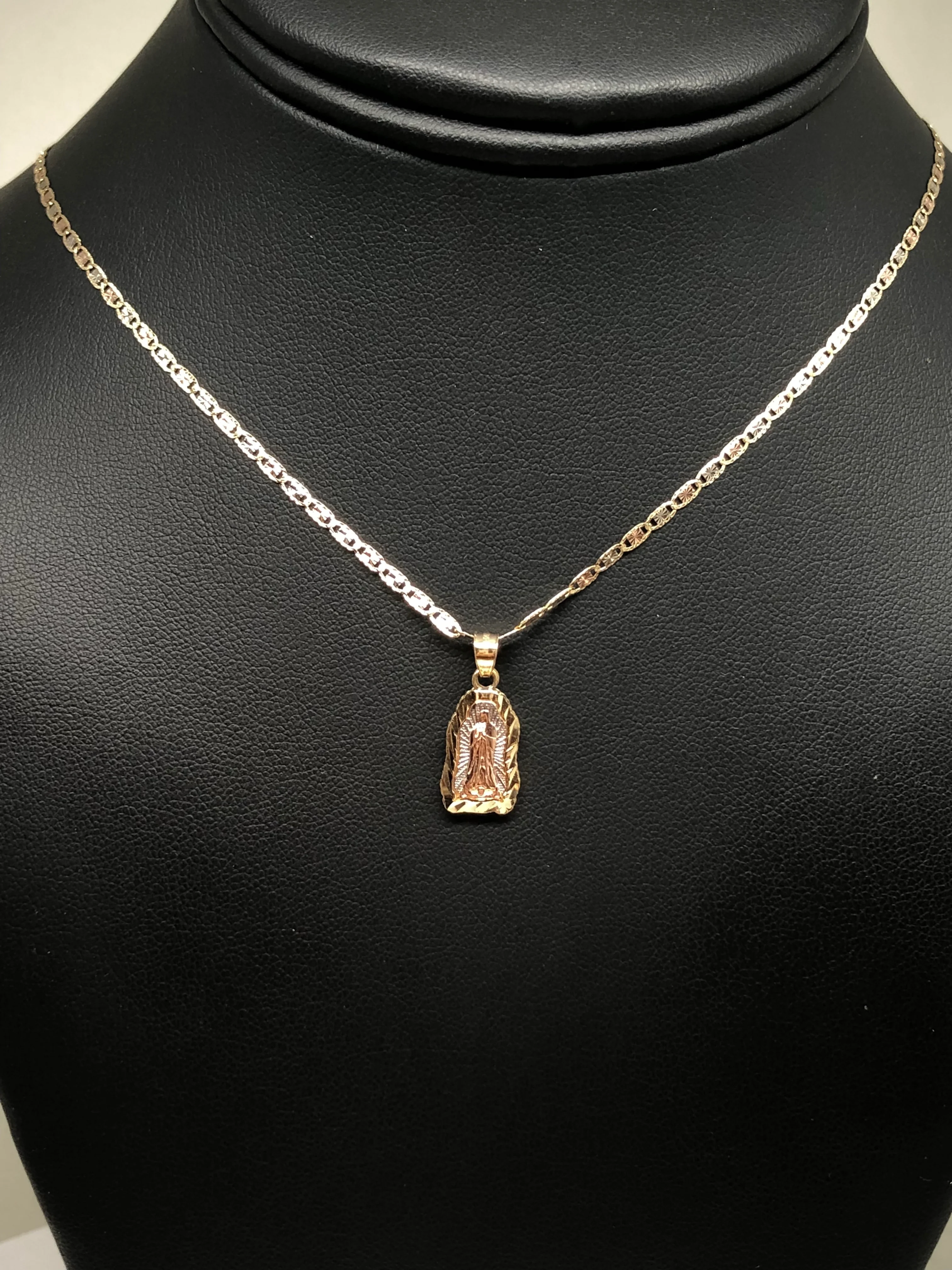 14k Solid Gold Tri-Color Virrgin Mary Pendant Virrgen Guadalupe Tri-Color Valentina Chain 1.9mm - Image 9