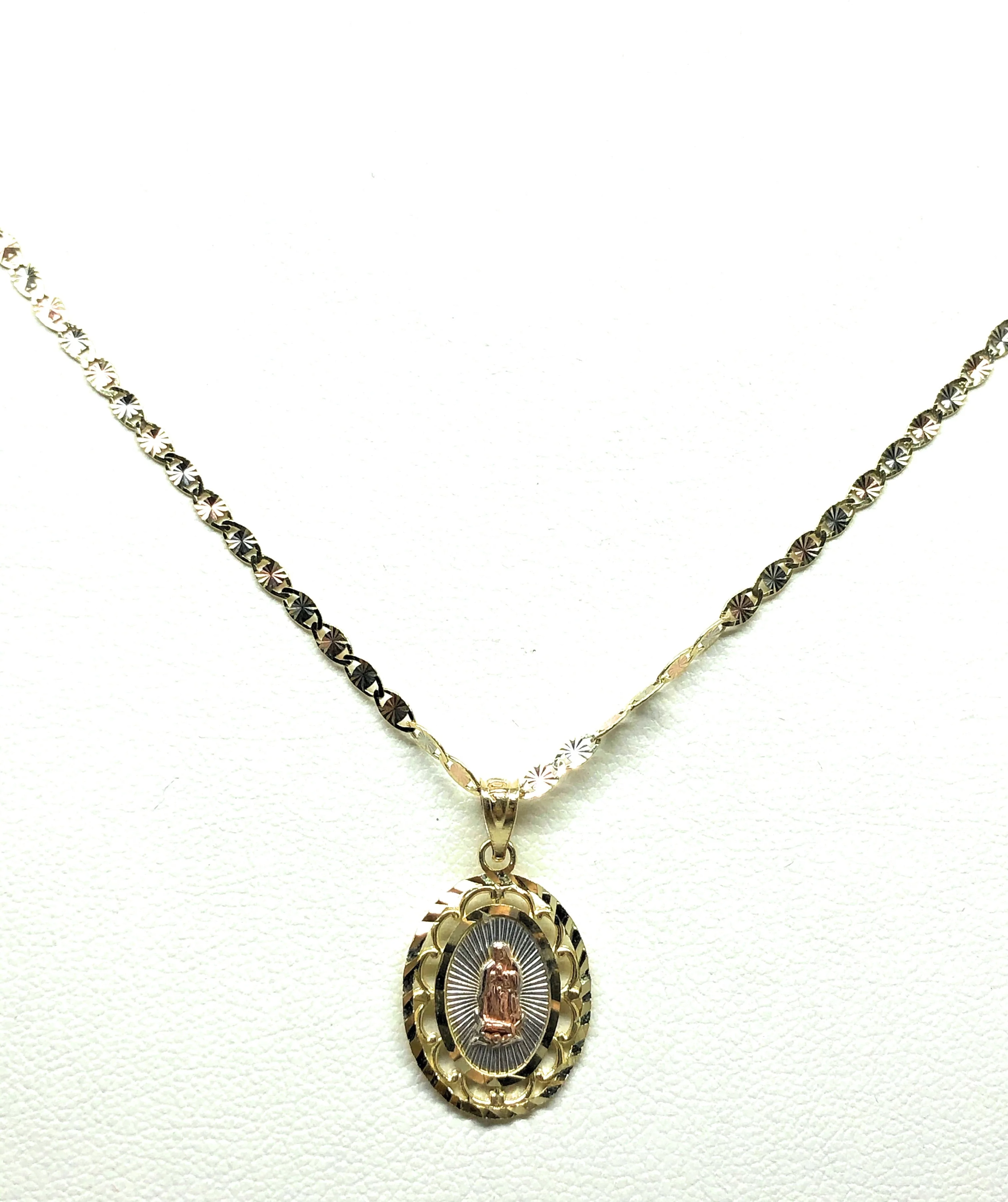 14k Solid Gold Tri-Color Virrgin Mary Pendant Virrgen Guadalupe Valentina Chain - Image 4
