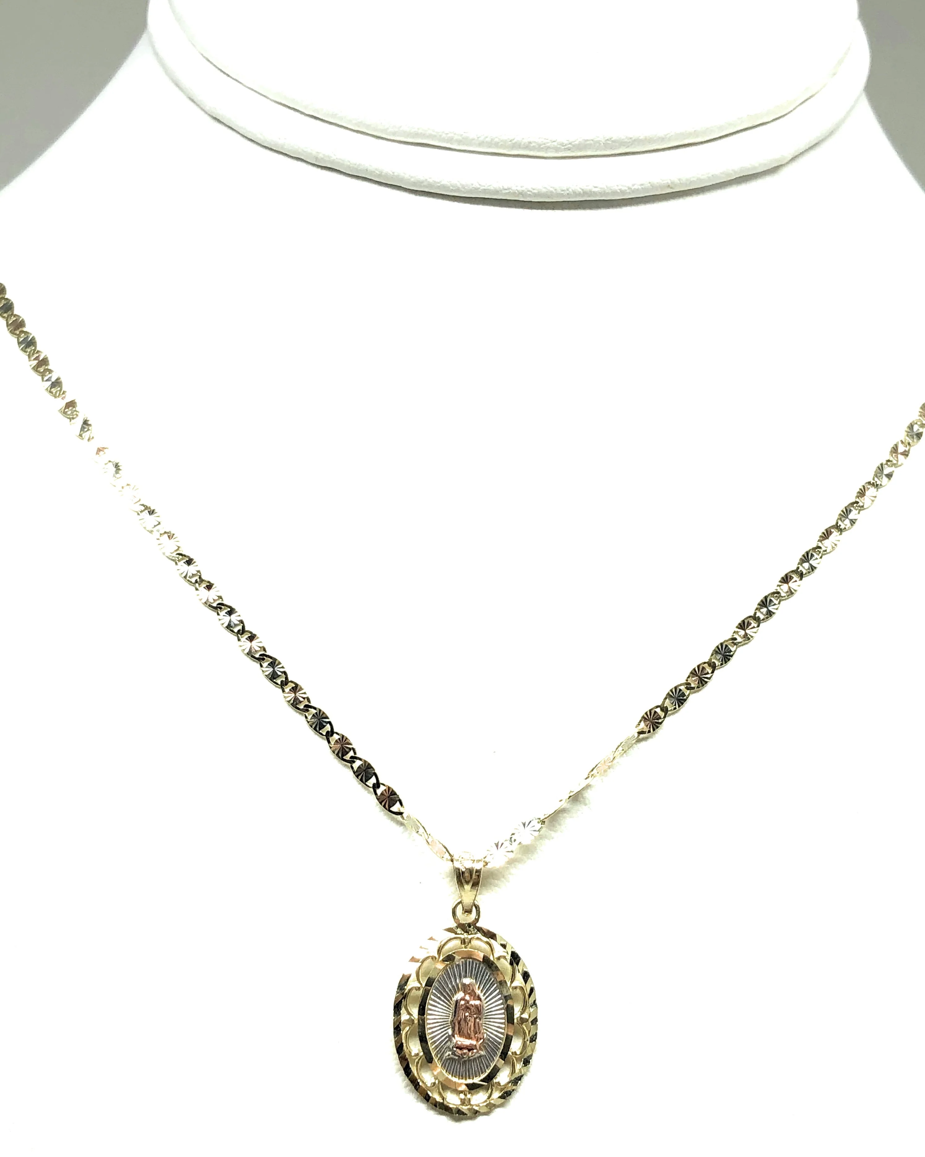 14k Solid Gold Tri-Color Virrgin Mary Pendant Virrgen Guadalupe Valentina Chain - Image 5