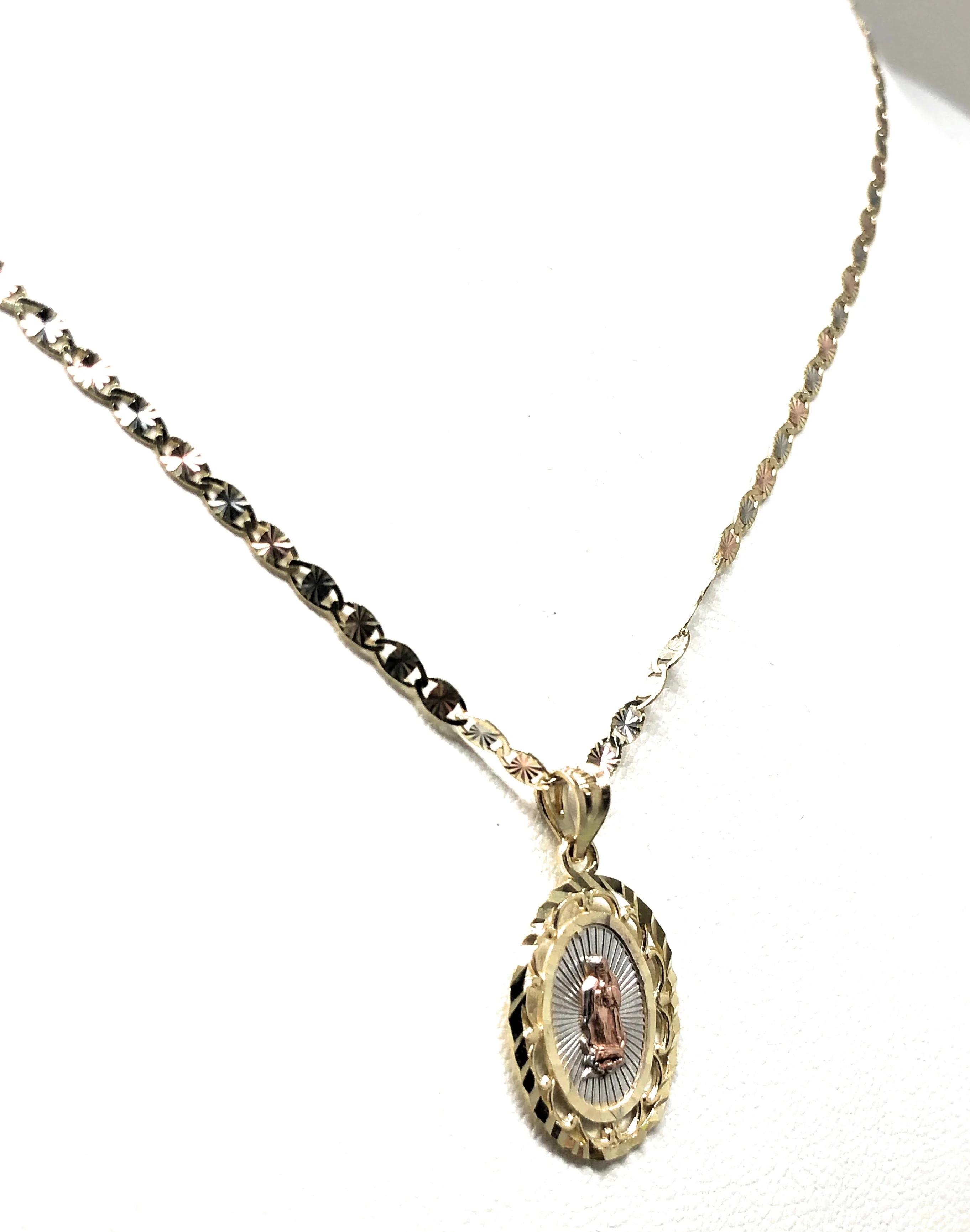 14k Solid Gold Tri-Color Virrgin Mary Pendant Virrgen Guadalupe Valentina Chain - Image 6