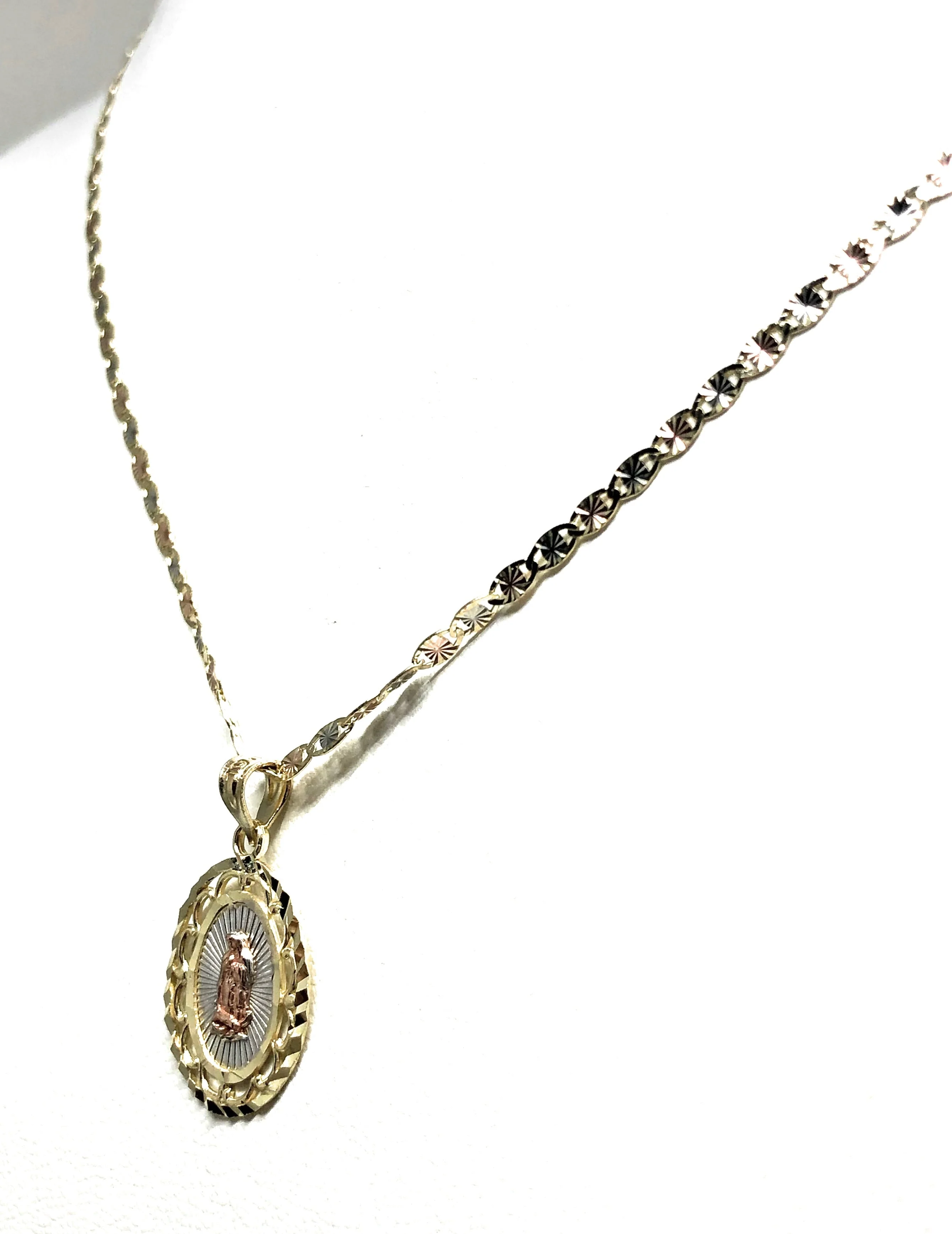 14k Solid Gold Tri-Color Virrgin Mary Pendant Virrgen Guadalupe Valentina Chain - Image 7