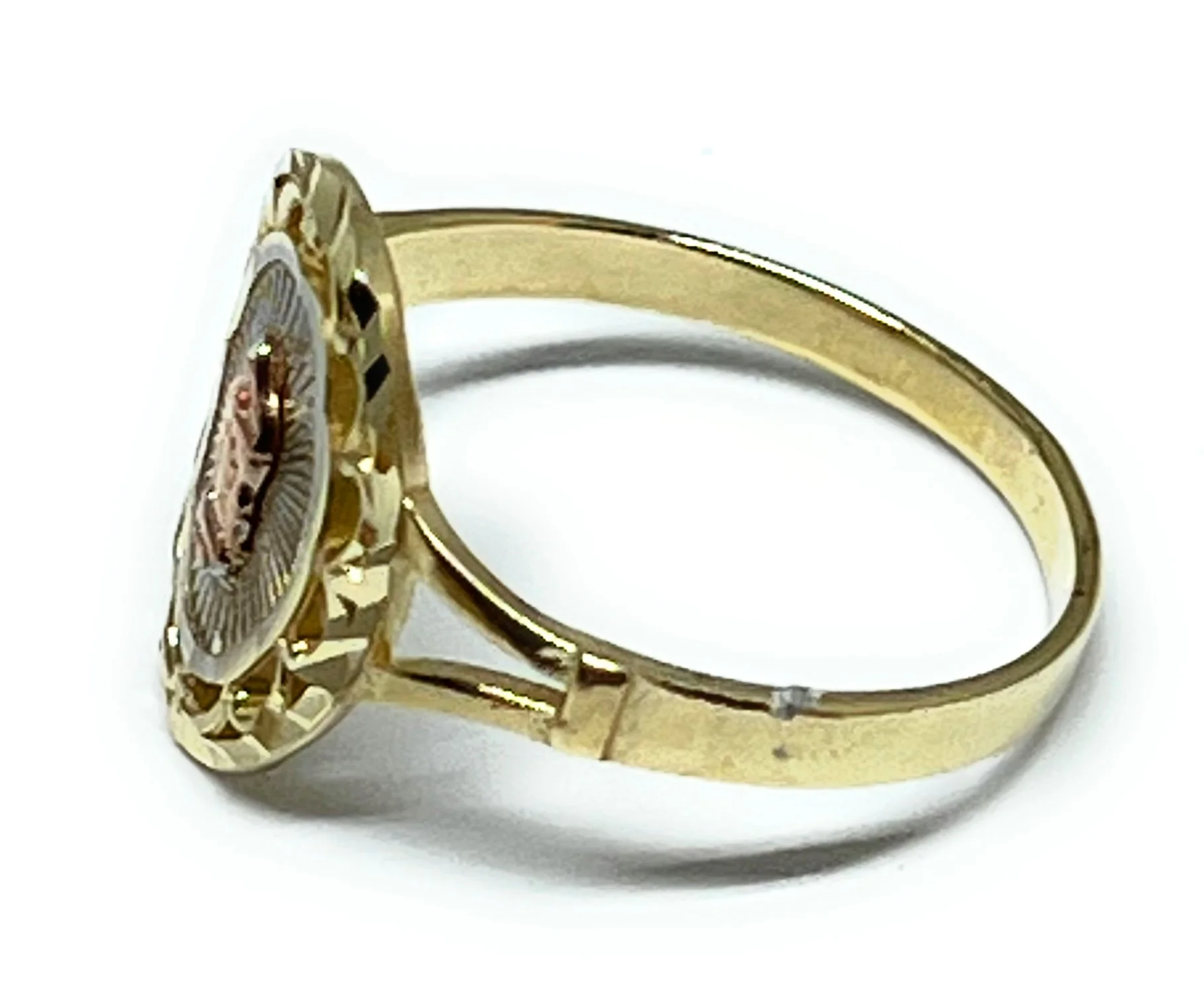 14k Solid Gold Tri-Color Virrgin Mary Ring - Image 2