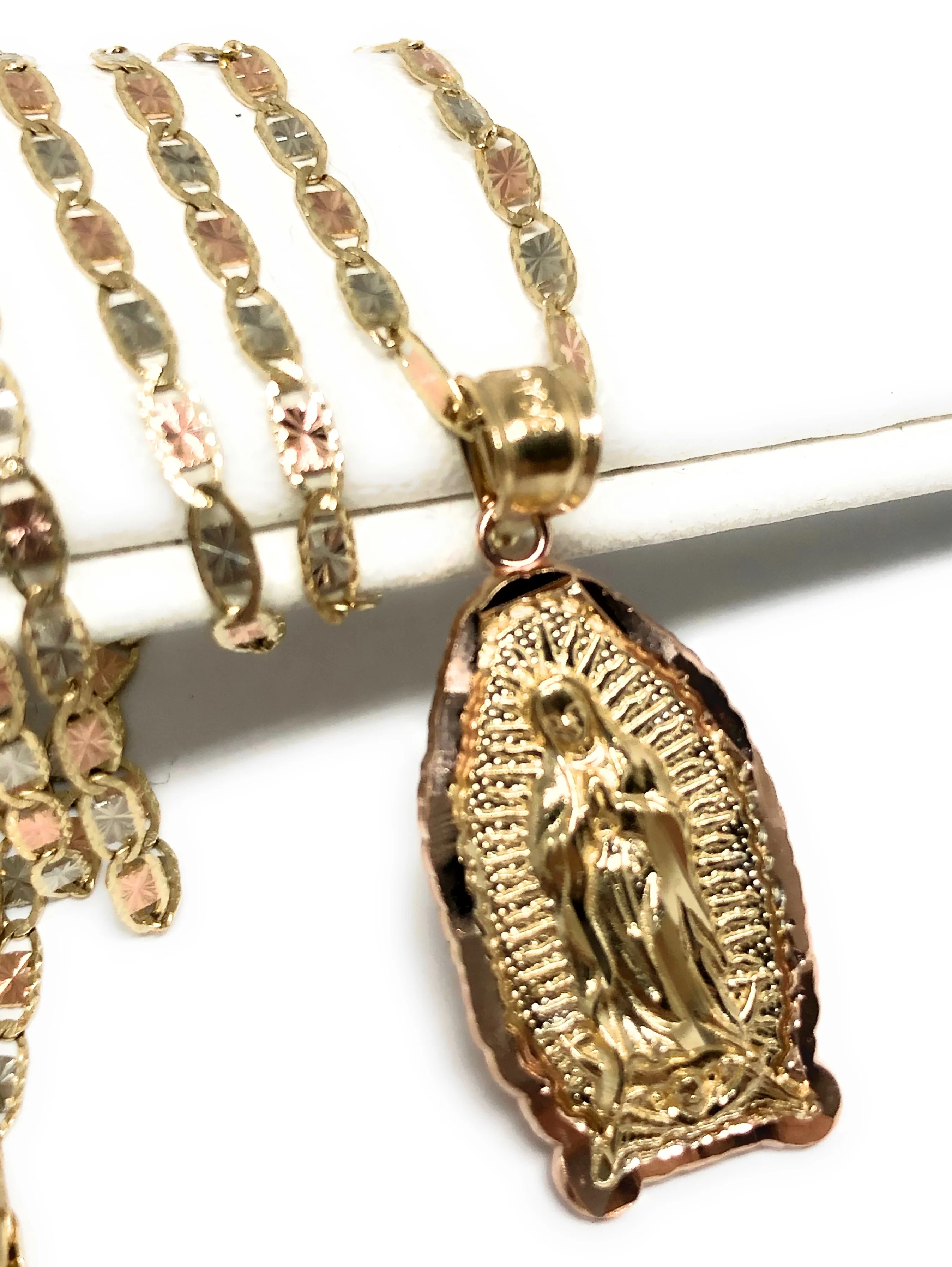 14k Solid Gold Yellow & Rose Virrgin Mary Pendant Virrgen Guadalupe Valentina Chain - Image 3