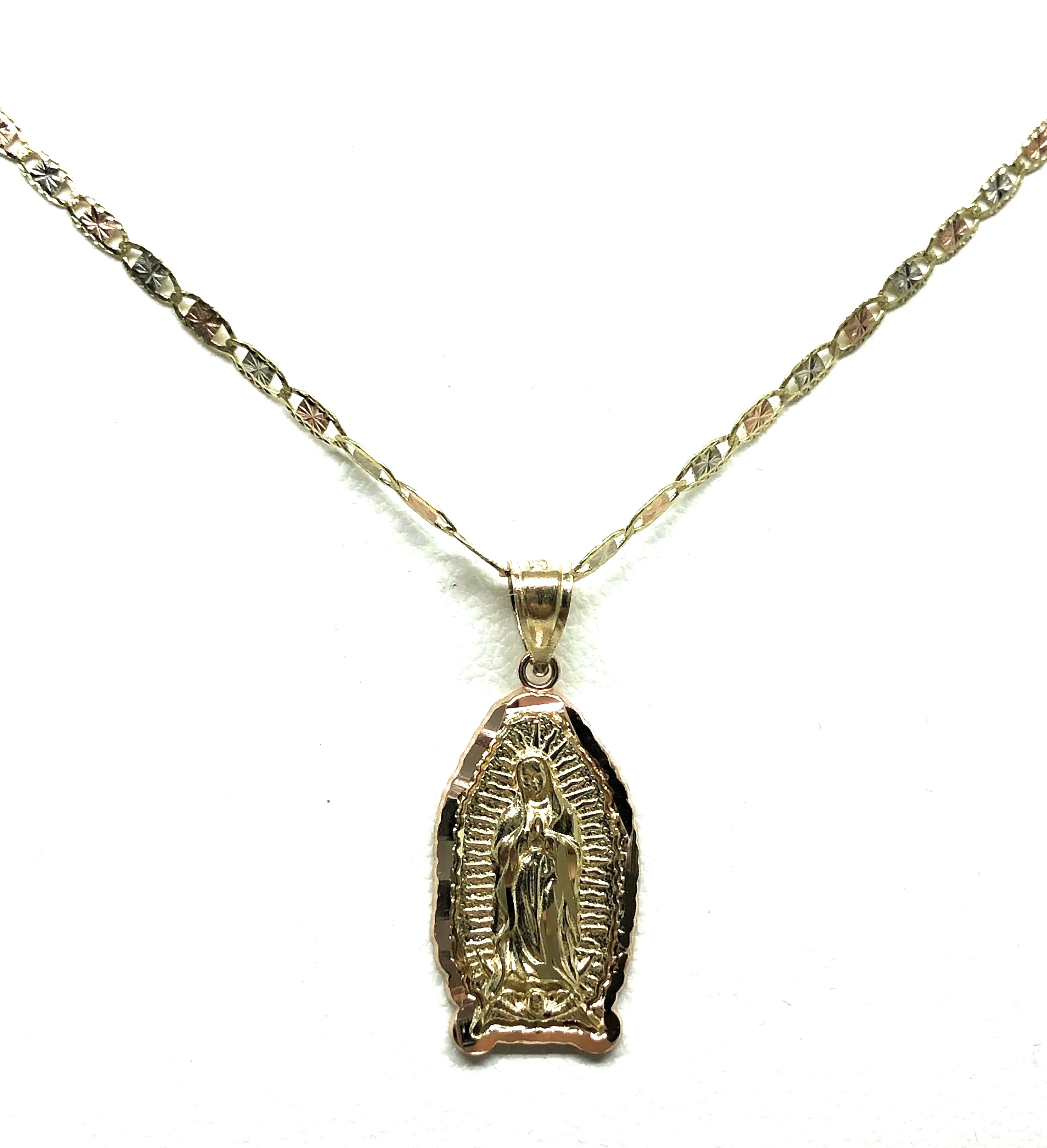 14k Solid Gold Yellow & Rose Virrgin Mary Pendant Virrgen Guadalupe Valentina Chain - Image 4