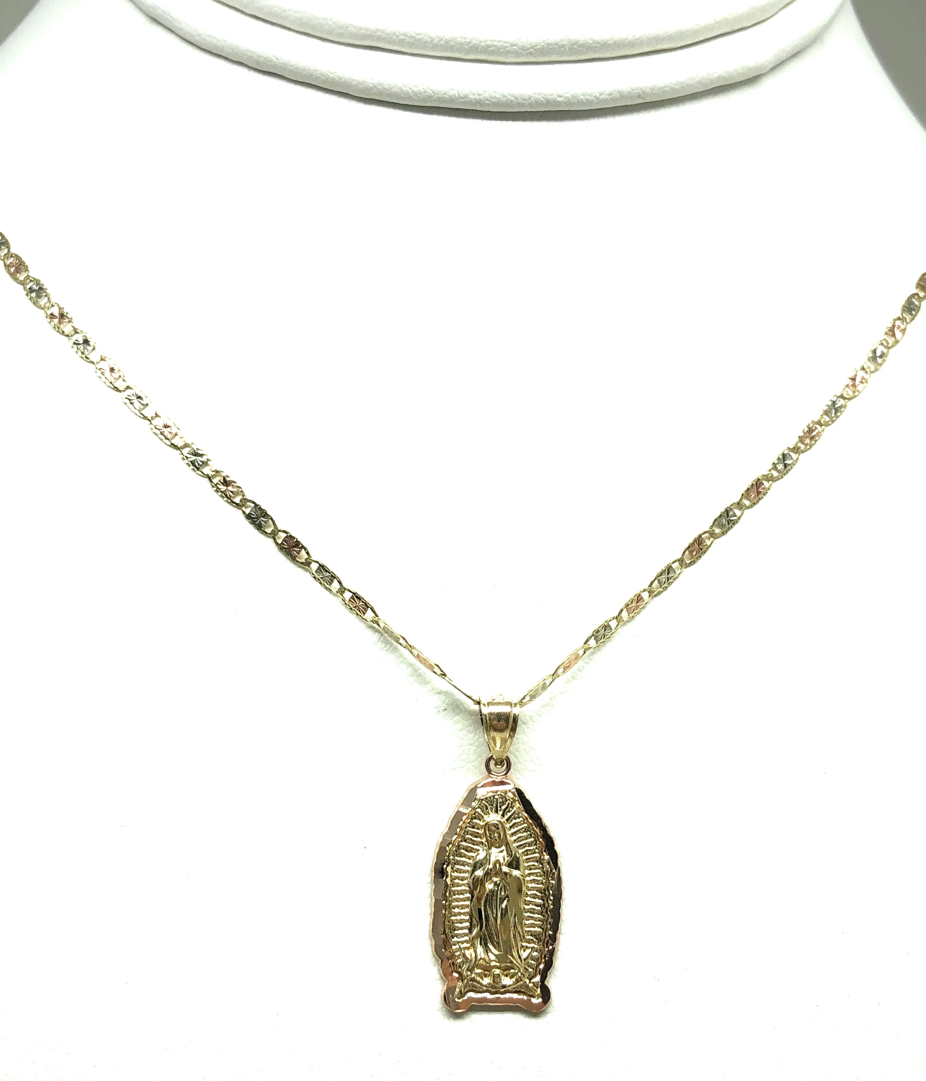 14k Solid Gold Yellow & Rose Virrgin Mary Pendant Virrgen Guadalupe Valentina Chain - Image 5