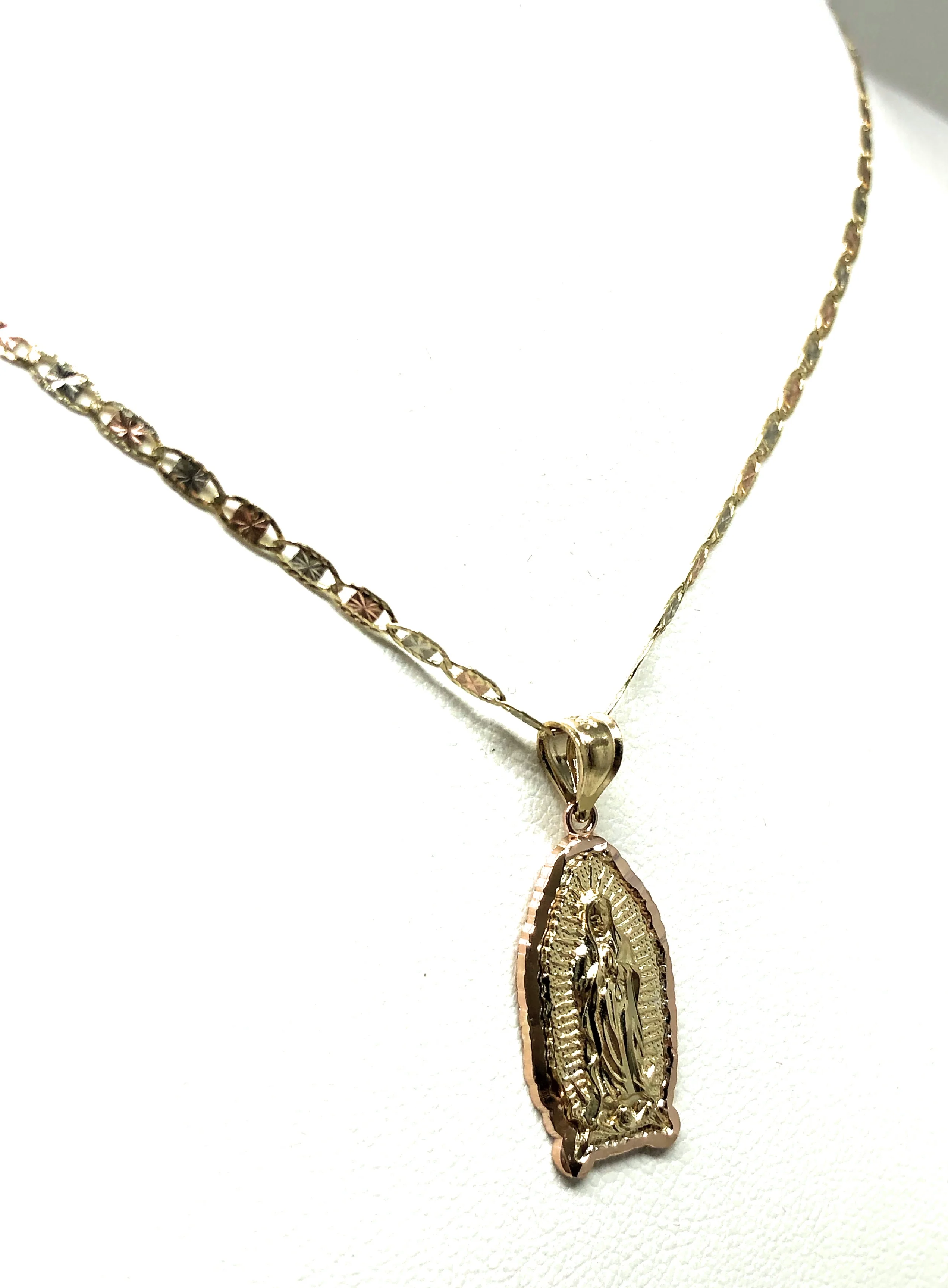 14k Solid Gold Yellow & Rose Virrgin Mary Pendant Virrgen Guadalupe Valentina Chain - Image 6