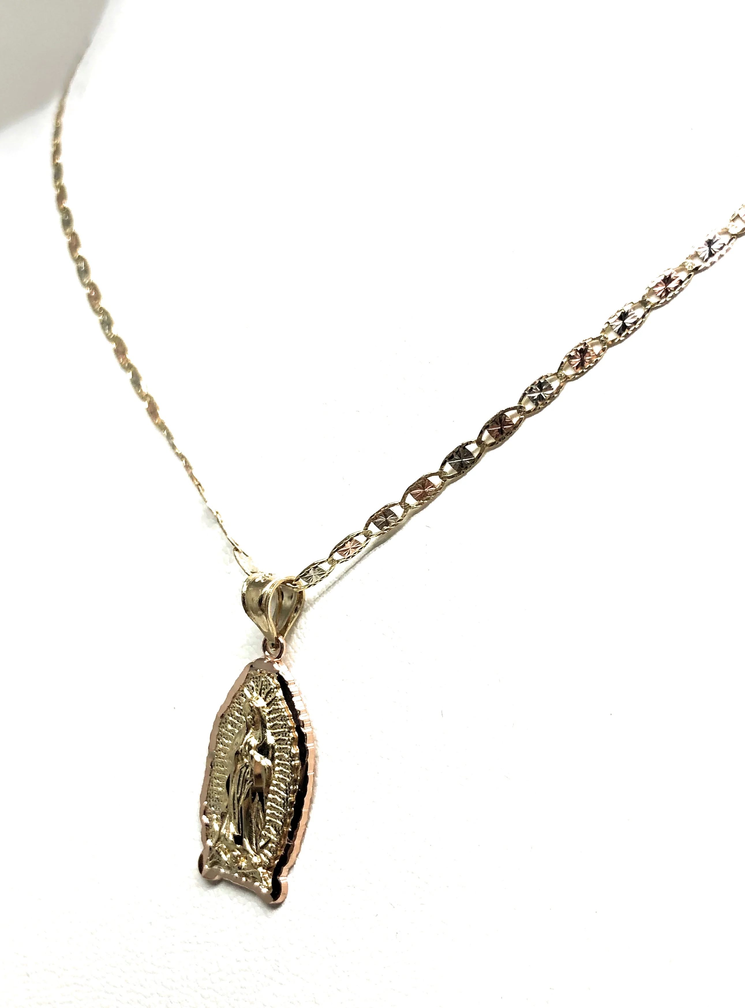 14k Solid Gold Yellow & Rose Virrgin Mary Pendant Virrgen Guadalupe Valentina Chain - Image 7