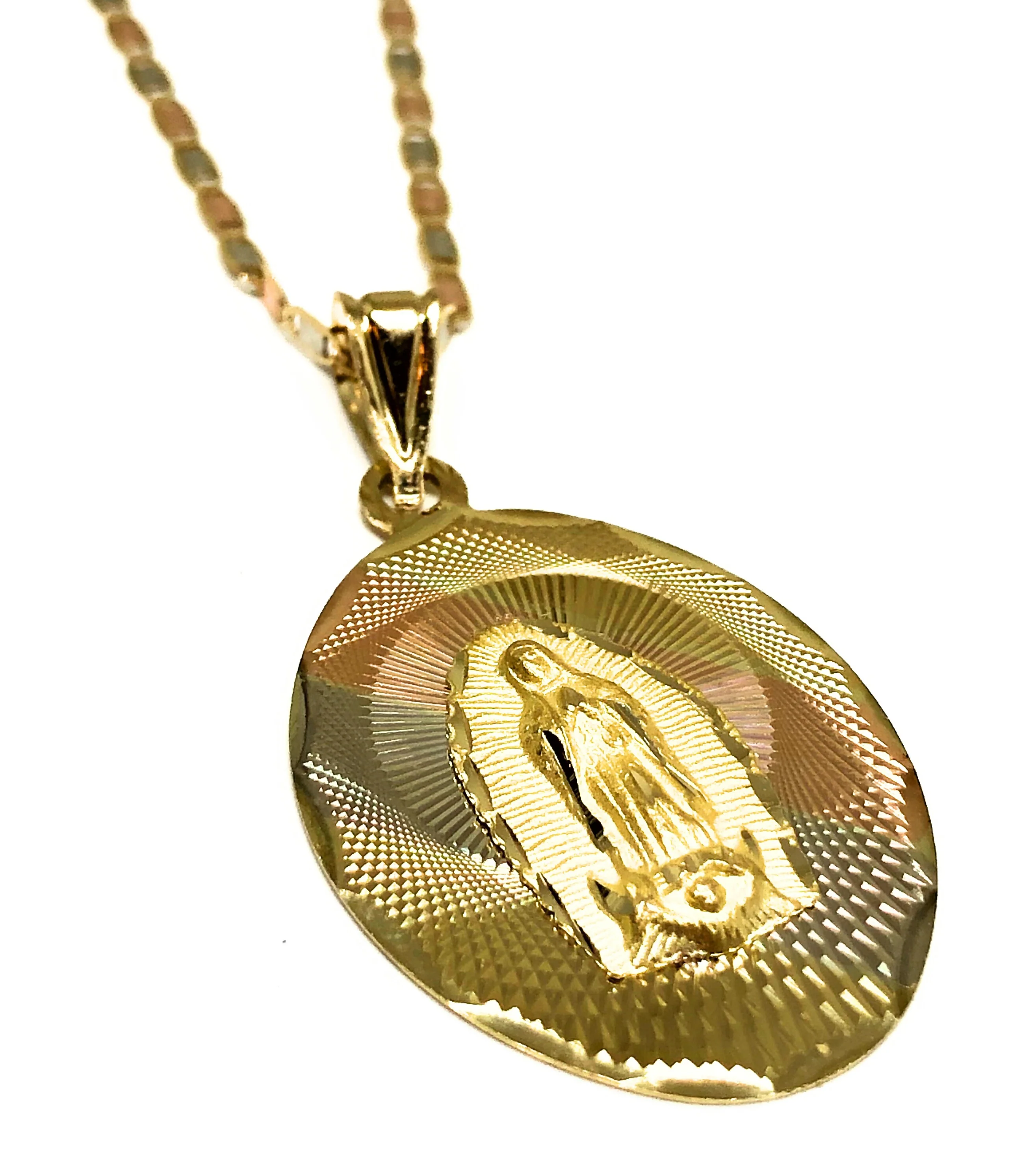 14k Solid Gold Tri-Color Virrgin Mary Pendant Virrgen Guadalupe Valentina Chain (LG, MED) - Image 5