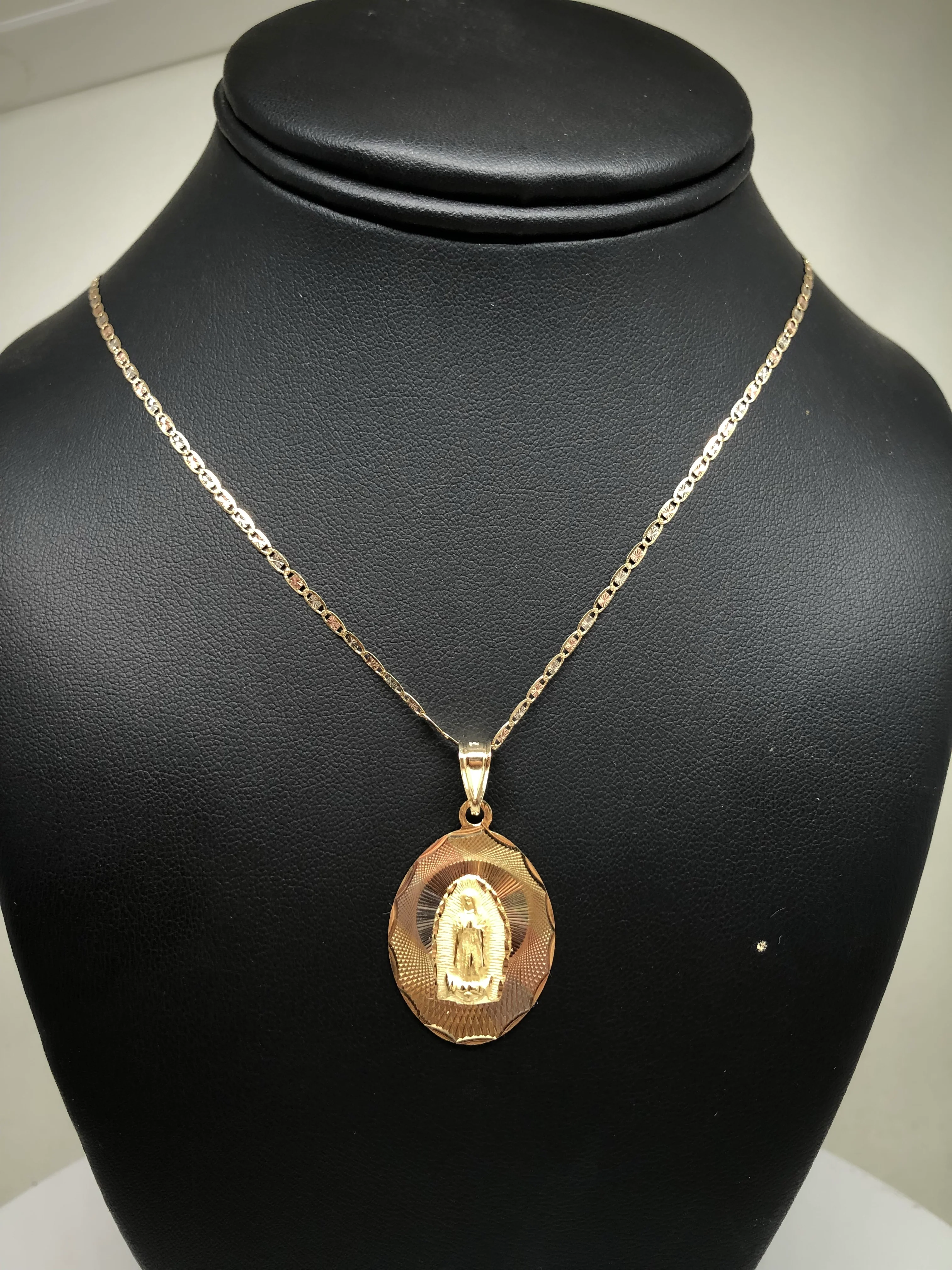 14k Solid Gold Tri-Color Virrgin Mary Pendant Virrgen Guadalupe Valentina Chain (LG, MED) - Image 6
