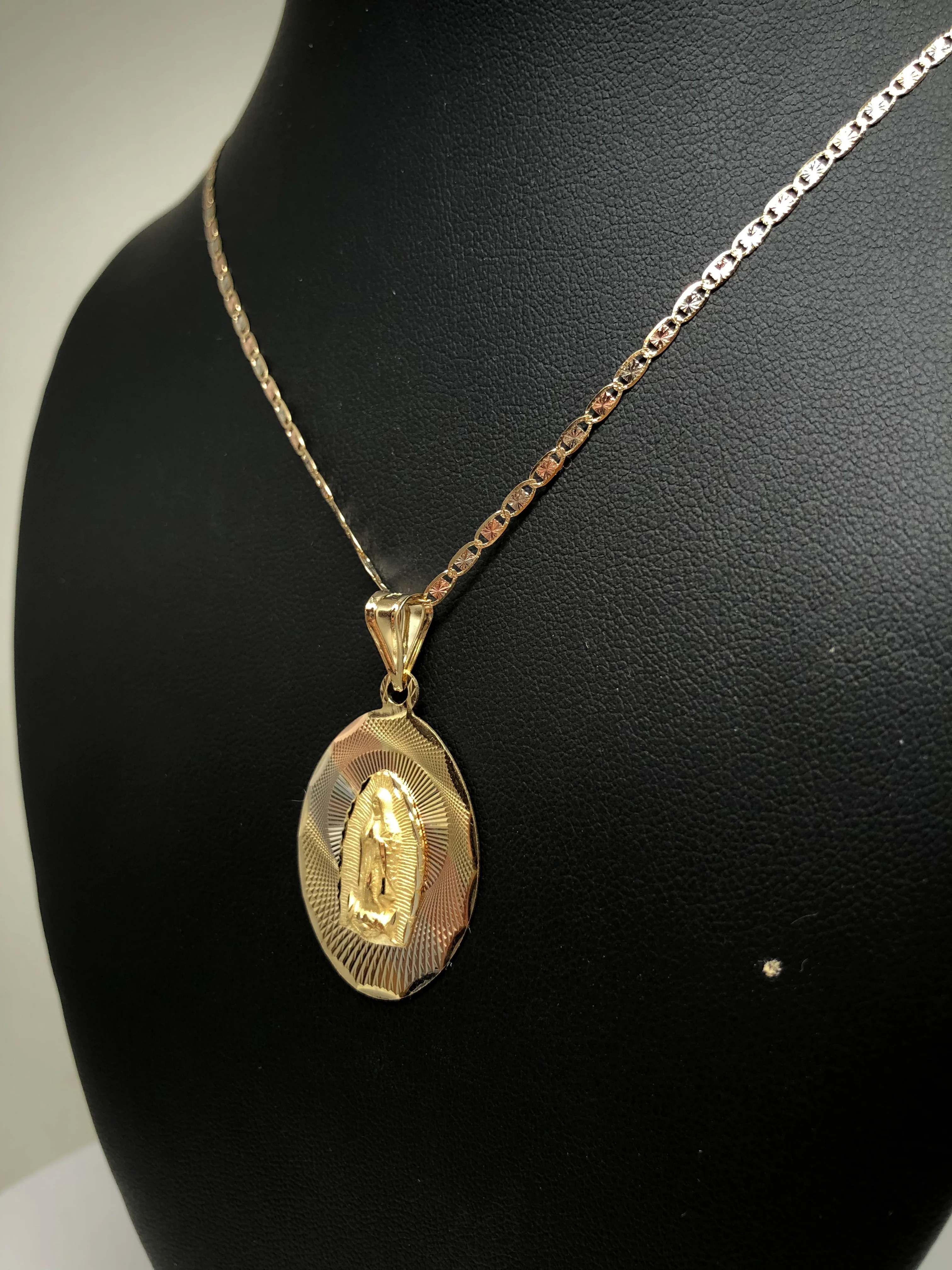 14k Solid Gold Tri-Color Virrgin Mary Pendant Virrgen Guadalupe Valentina Chain (LG, MED) - Image 8