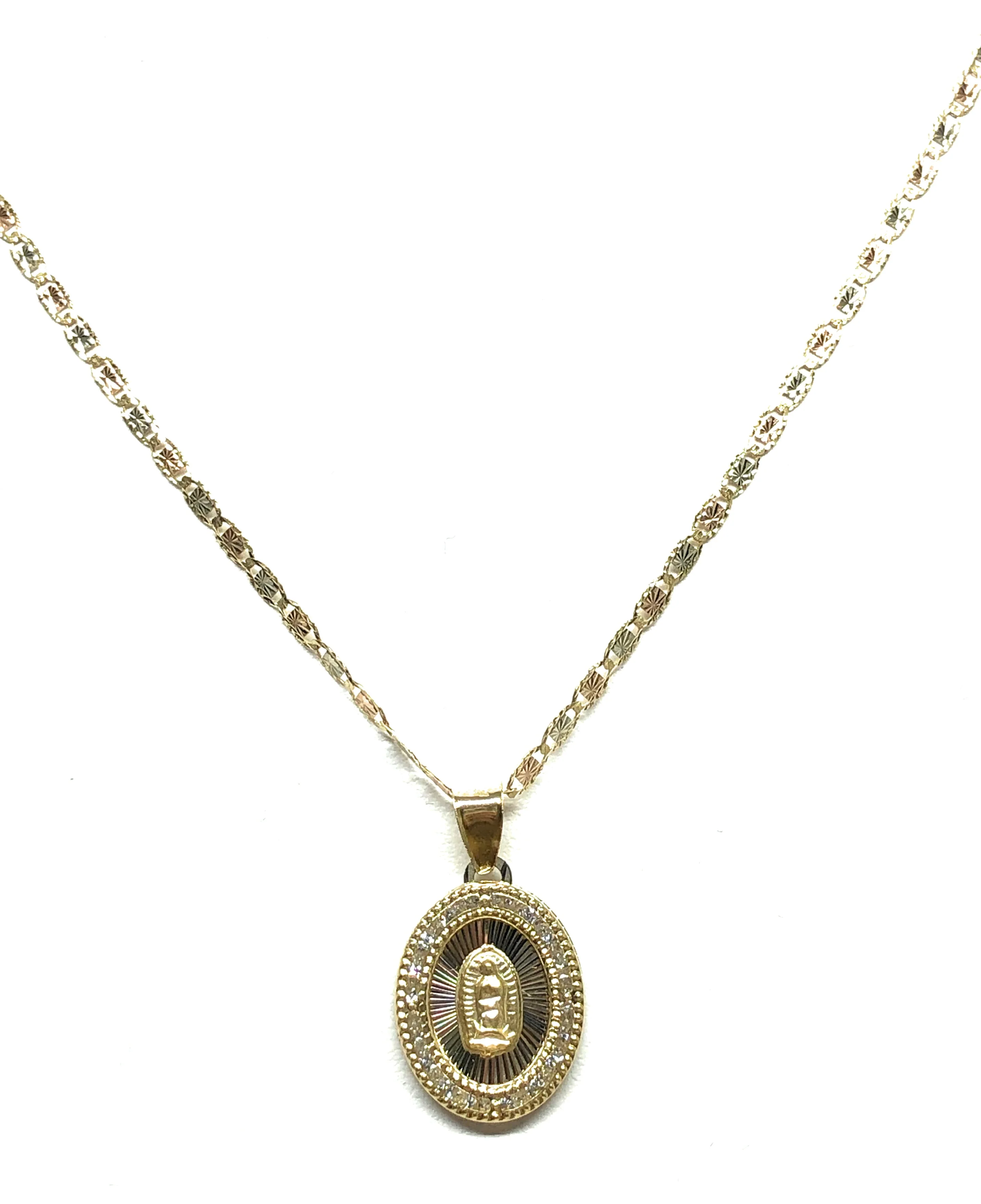 14k Solid Gold Virrgin Mary CZ Pendant Necklace Virrgen Gaudalupe Valentina Chain - Image 4