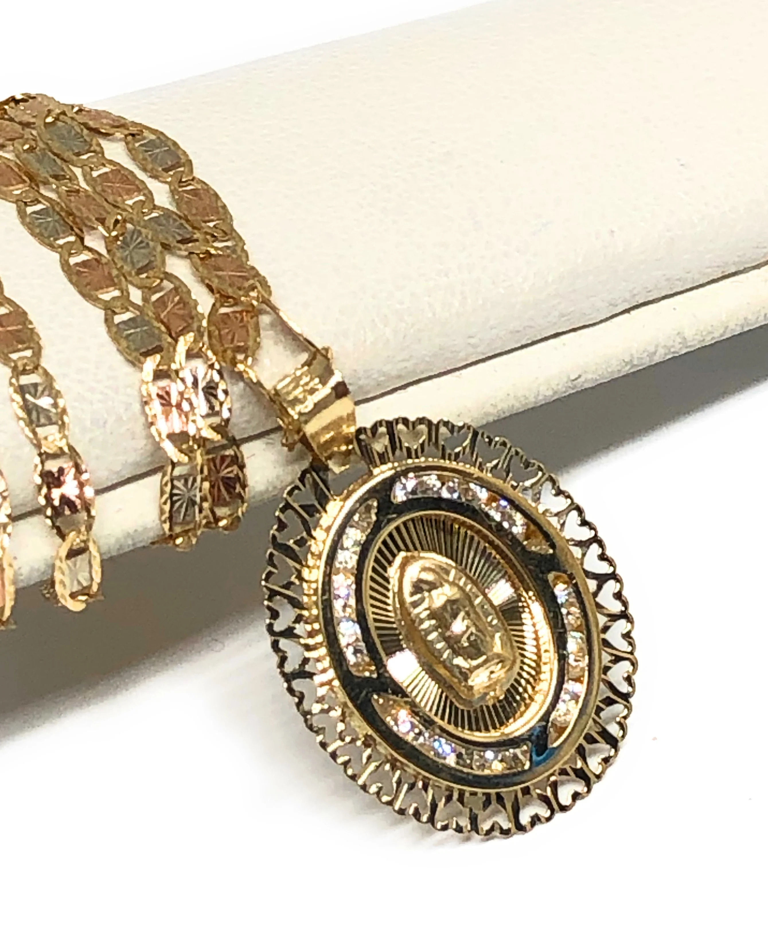 14k Solid Gold Virrgin Mary CZ Pendant Necklace Virrgen Gaudalupe Valentina Chain (SM, XS) - Image 6