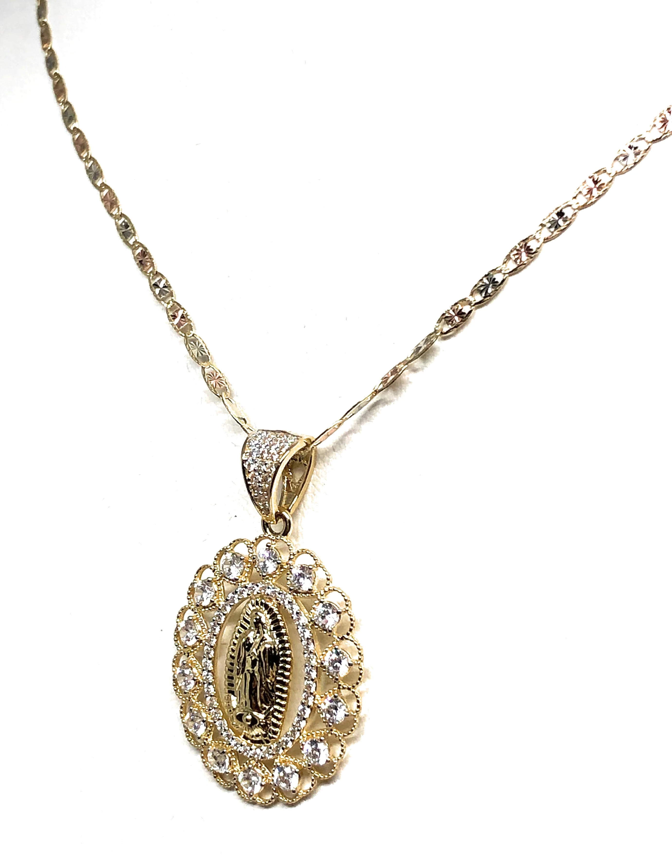 14k Solid Gold Virrgin Mary Fancy Elegant CZ Pendant Virrgen Guadalupe Valentina Chain - Image 6