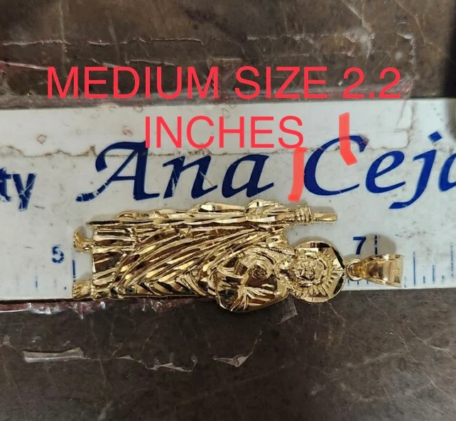 14k Solid Gold Yellow Saan Judas Saaint Jude Pendant Figaro Chain (MED, LG,XL) - Image 10