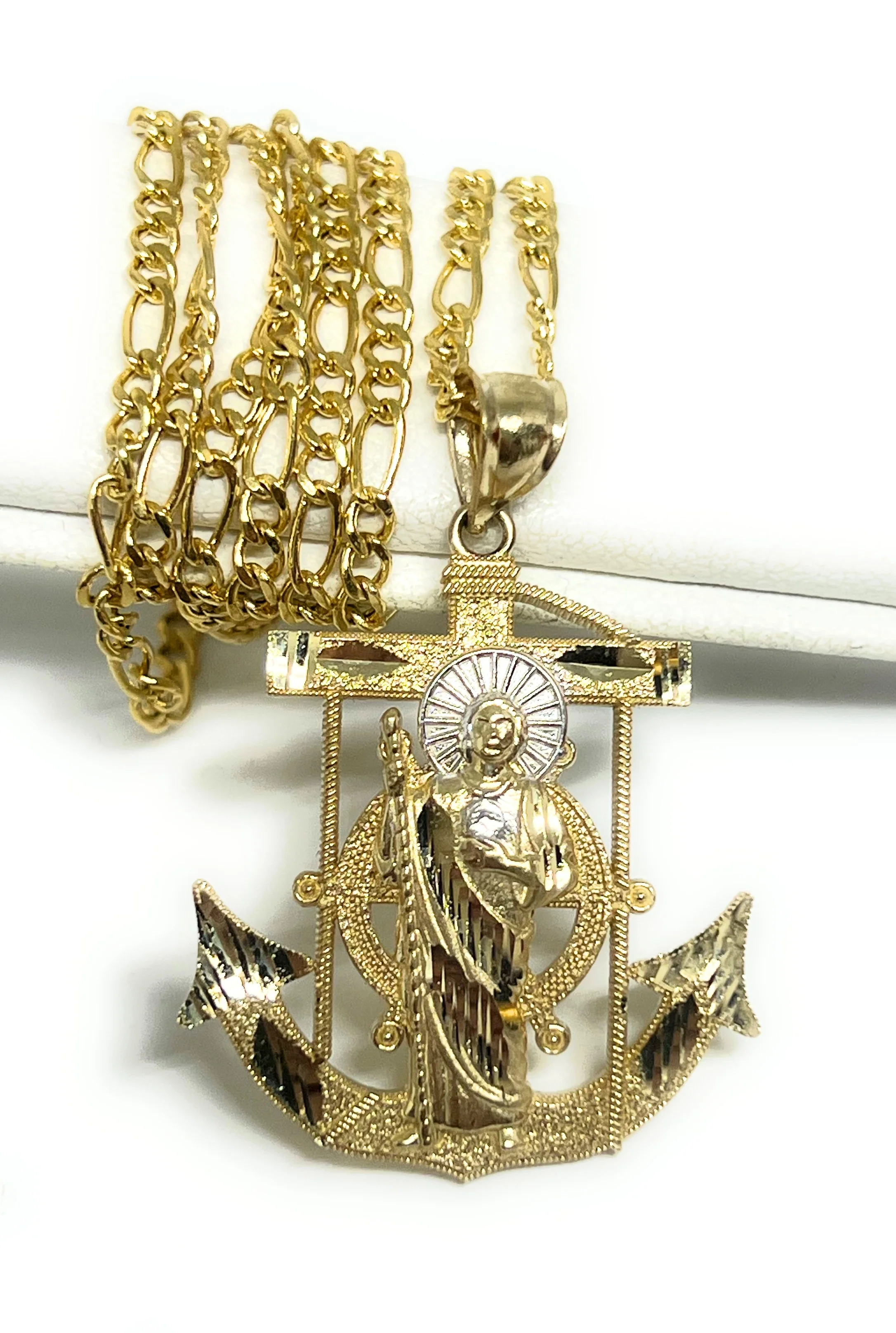 14k Solid Gold Yellow 2-Tone ANCHOR Saan Judas Saaint Jude Pendant
