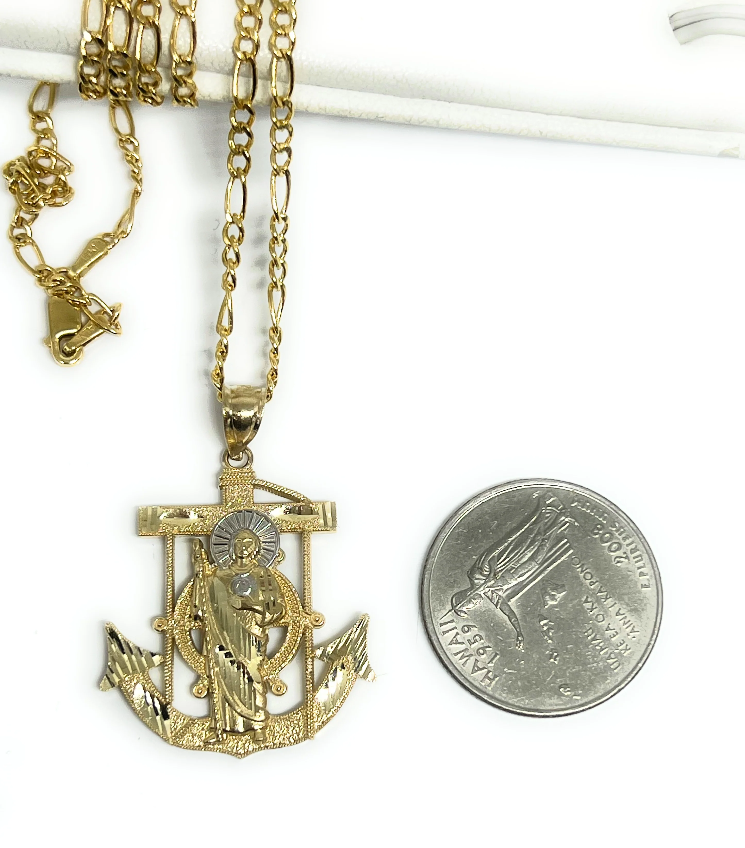 14k Solid Gold Yellow 2-Tone ANCHOR Saan Judas Saaint Jude Pendant - Image 2