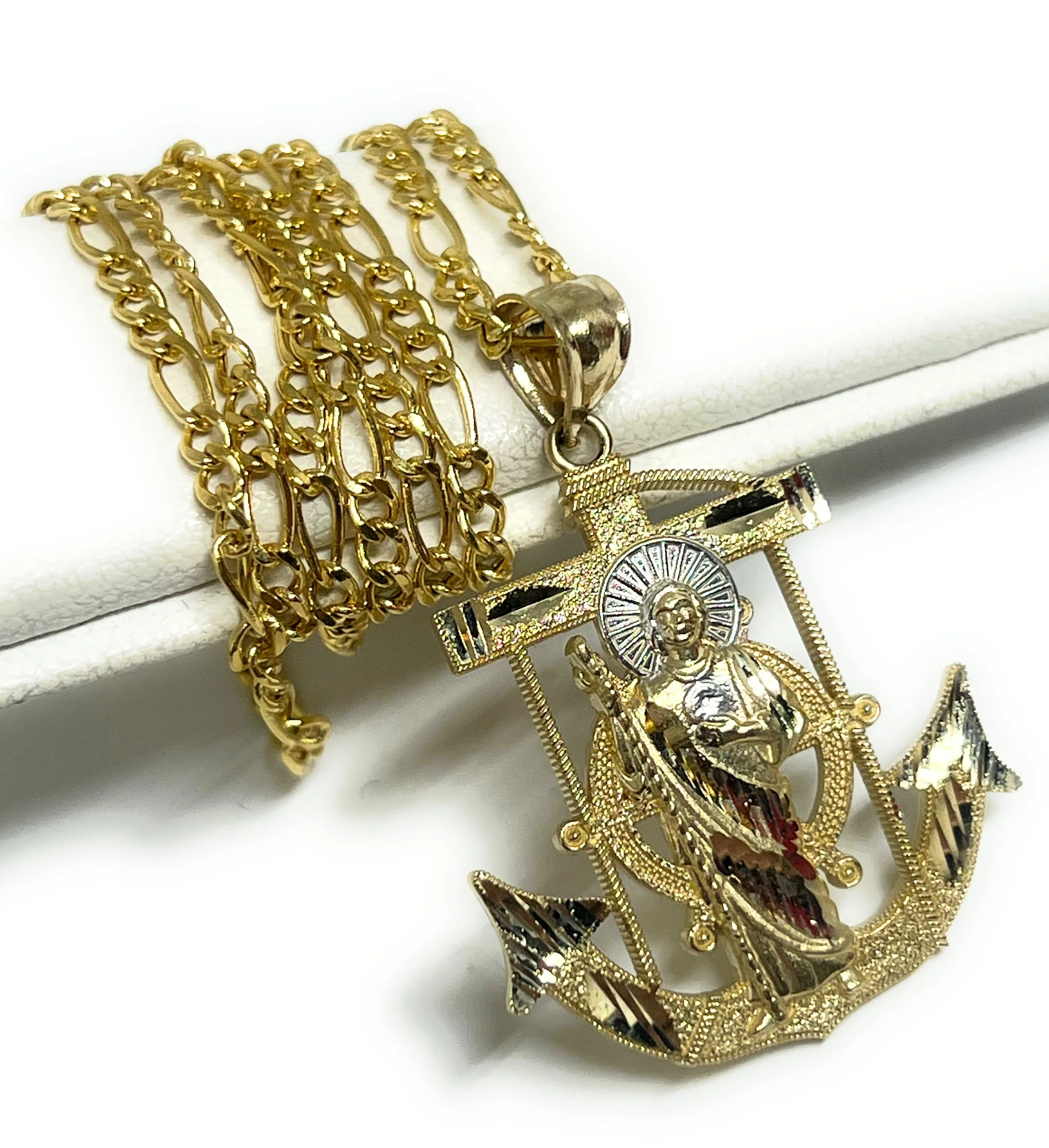 14k Solid Gold Yellow 2-Tone ANCHOR Saan Judas Saaint Jude Pendant - Image 3