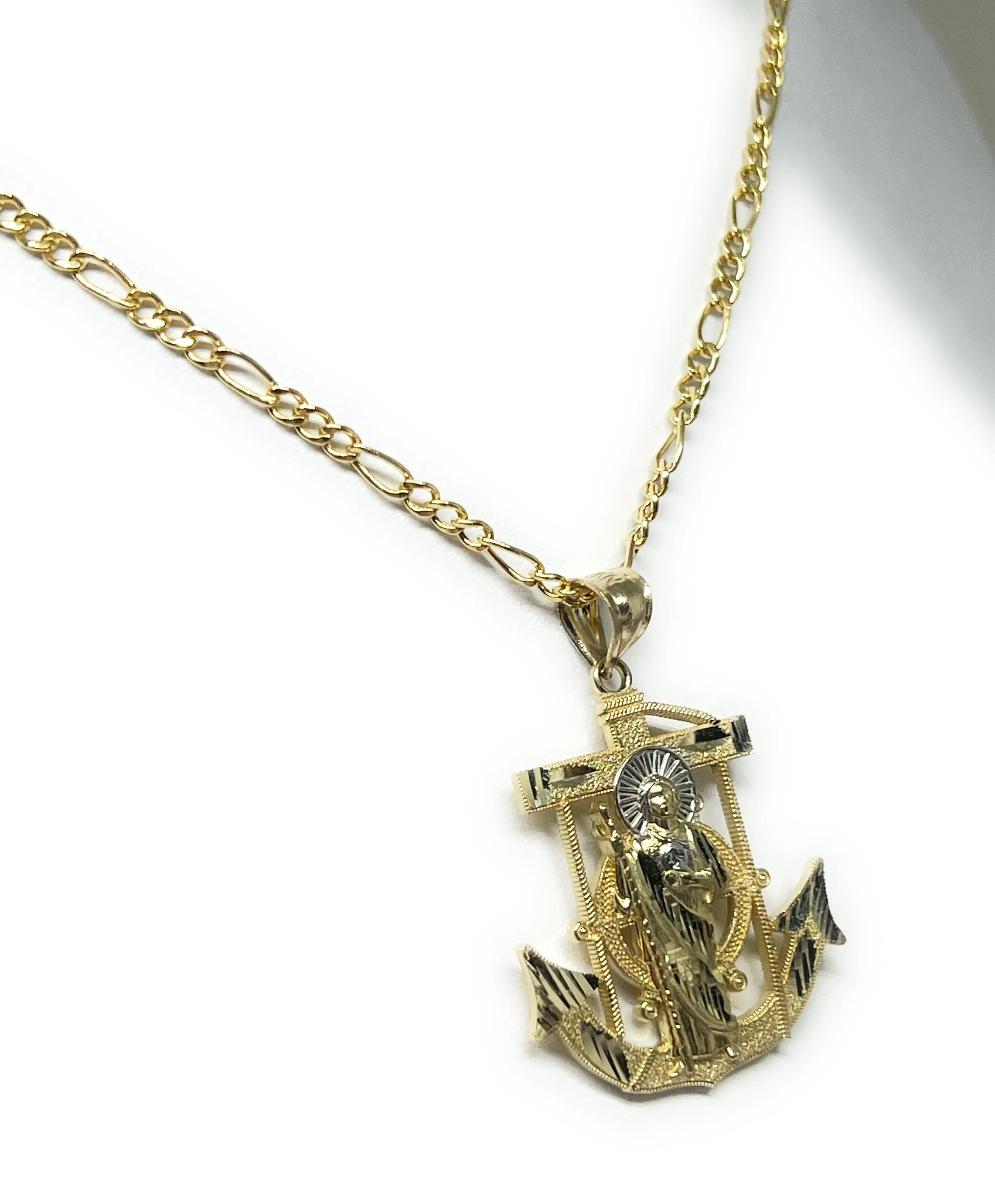 14k Solid Gold Yellow 2-Tone ANCHOR Saan Judas Saaint Jude Pendant - Image 6