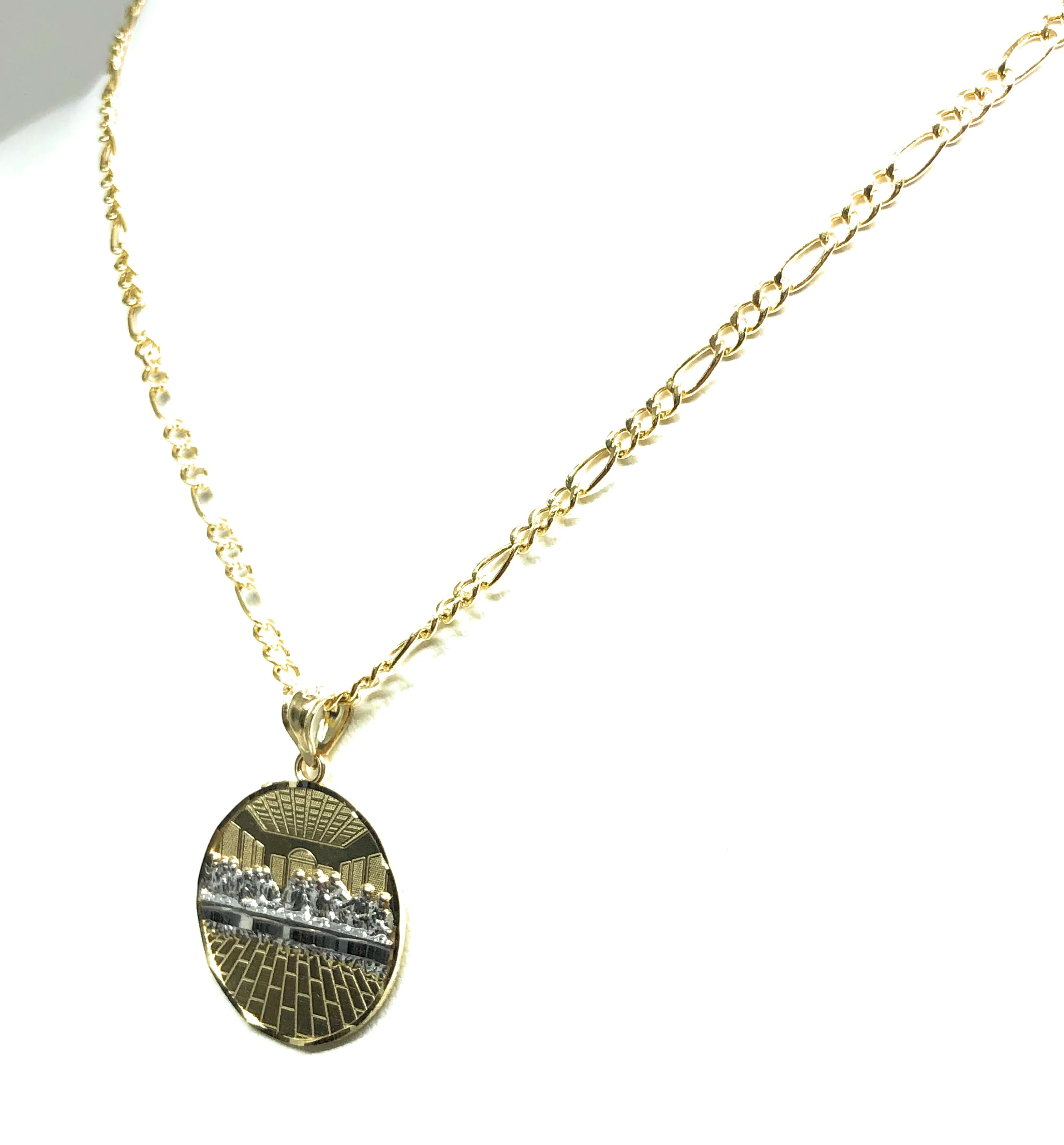 14k Solid Gold Yellow 2-Tone Jesus Last Supper Round Pendant Necklace (SM,MED,LG,XL) - Image 6