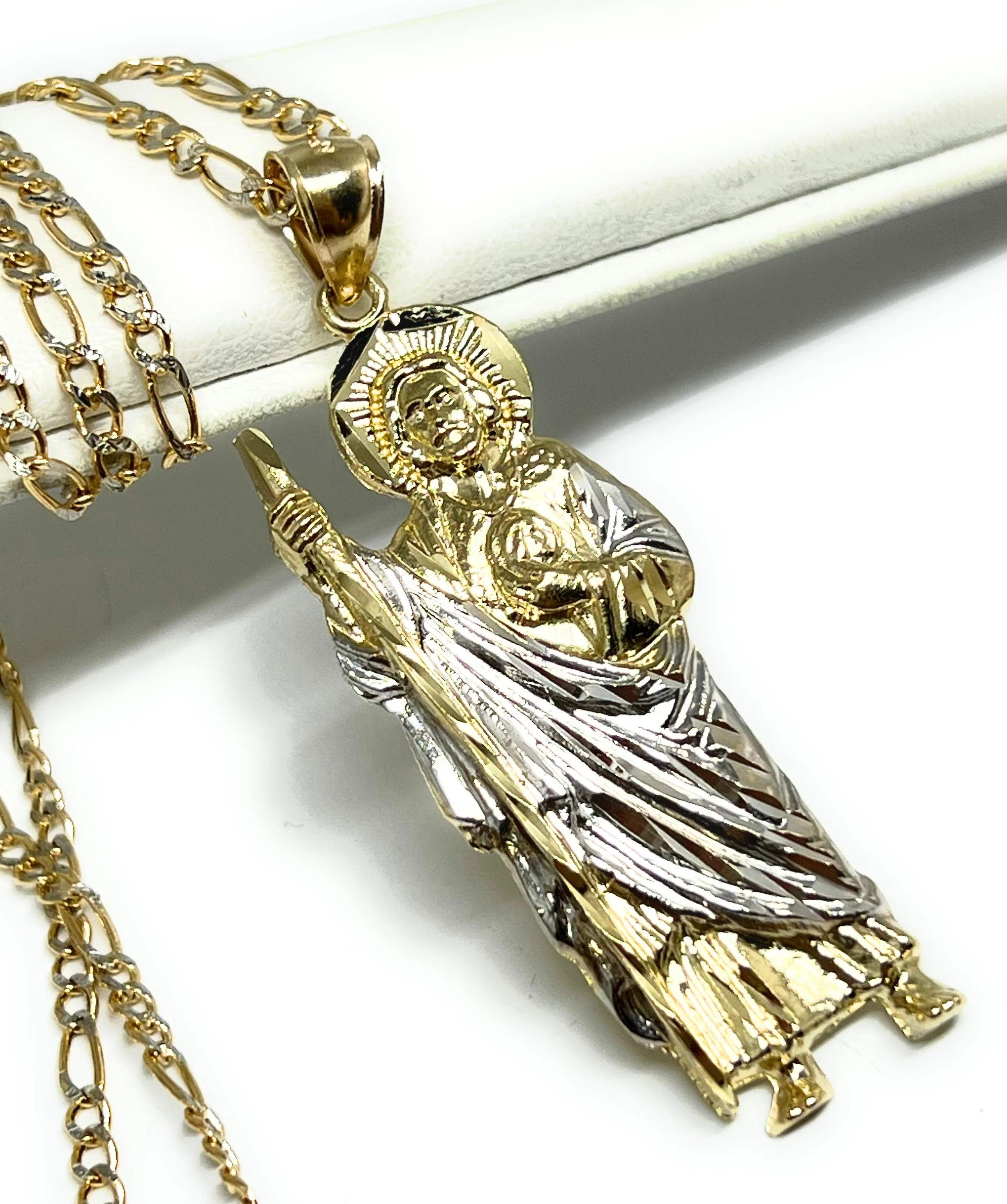 14k Solid Gold Yellow 2-Tone Saan Judas Saaint Jude Pendant (SM, MED, LG) - Image 3