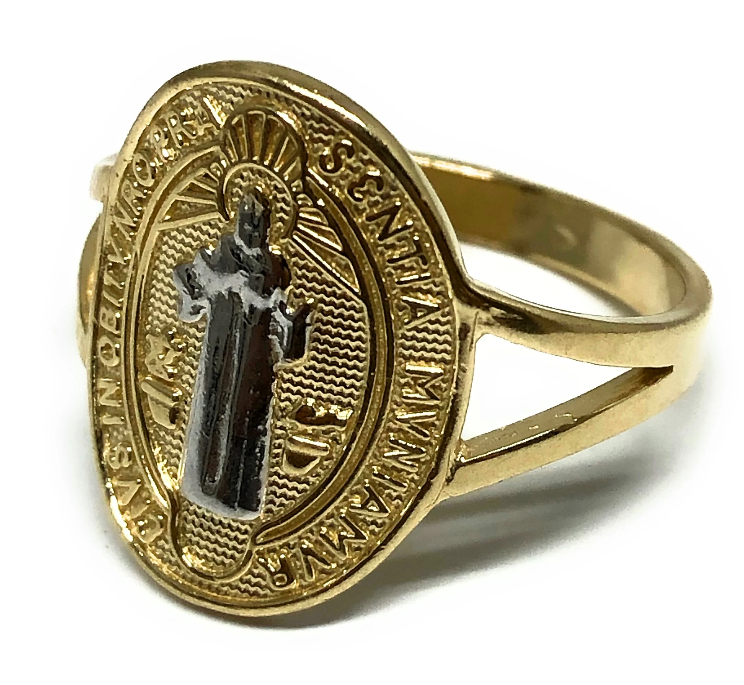 14k Solid Gold Yellow 2-Tone San Bennito Ring - Image 2