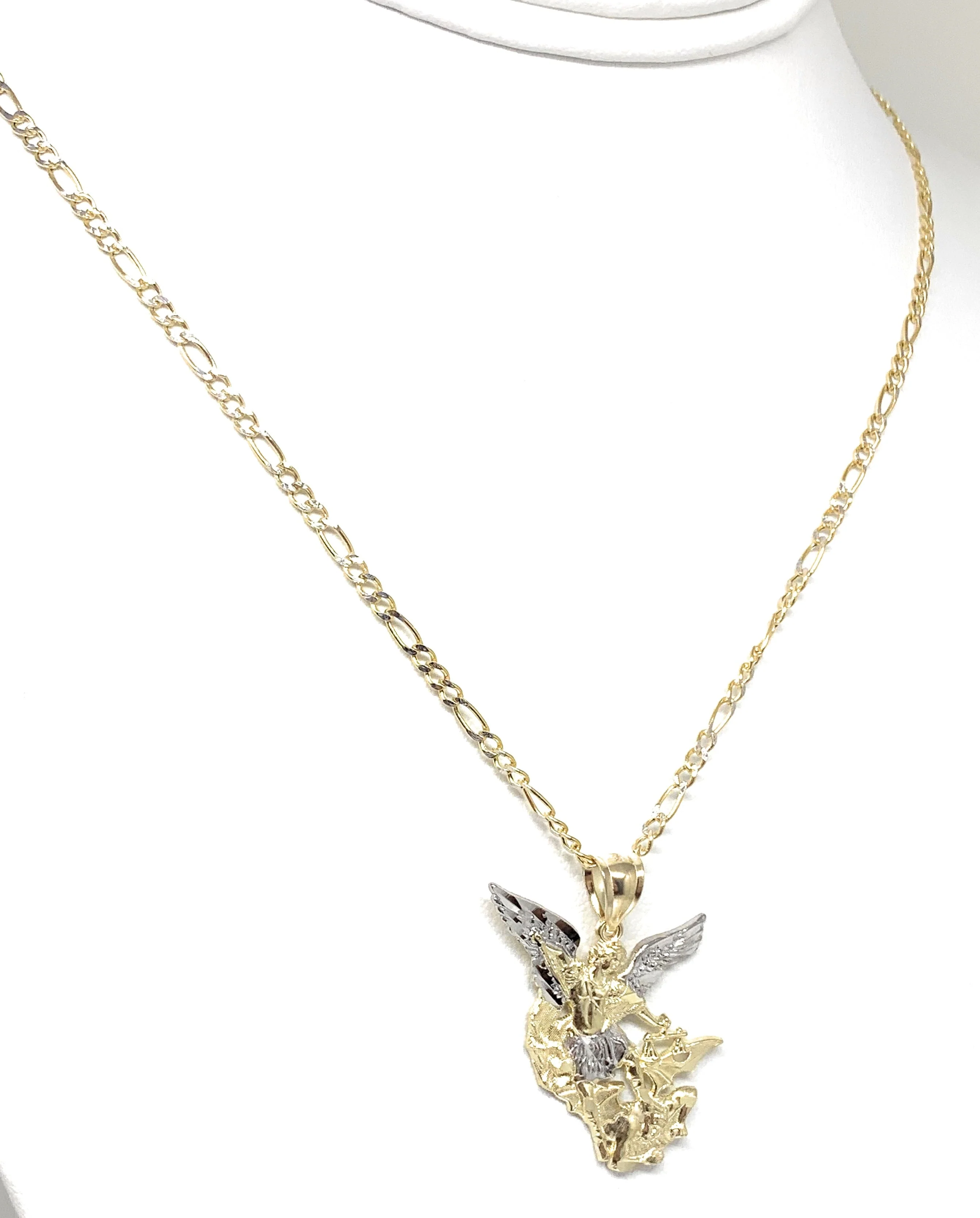 14k Solid Gold Yellow 2-Tone St. Michael Archangel Pendant Necklace (LG,MED,SM) - Image 7