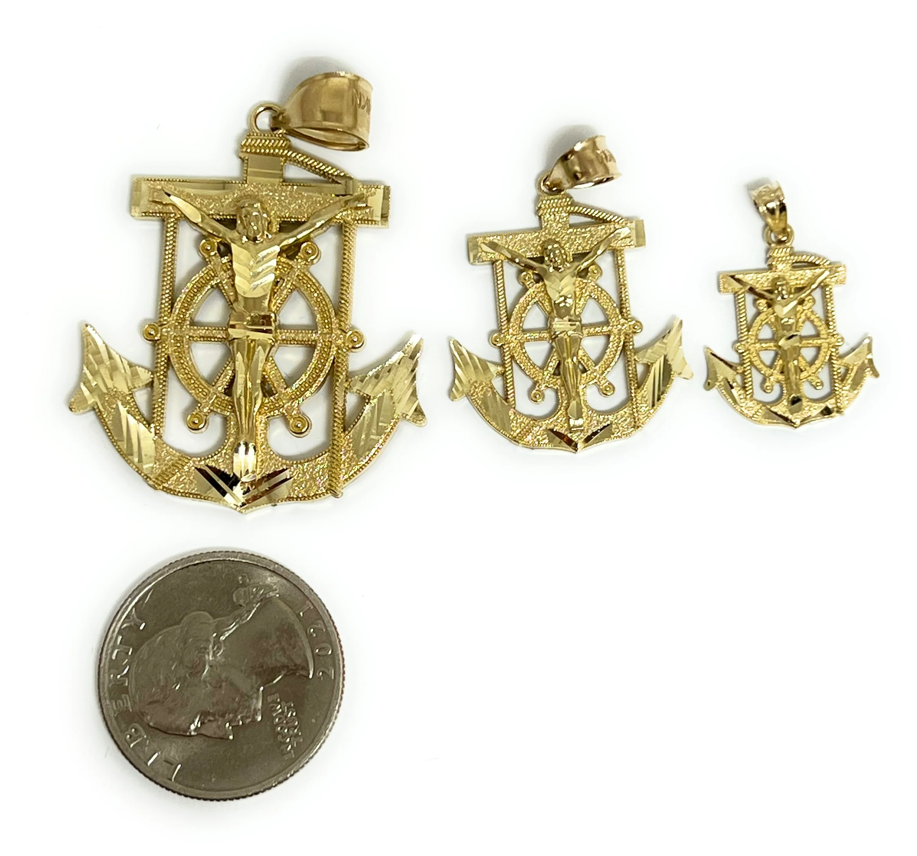 14k Solid Gold Yellow Anchor Jesus Crucifix Ancla Cristo Pendant Necklace with Chain (XS, SM,MED,LG) - Image 2