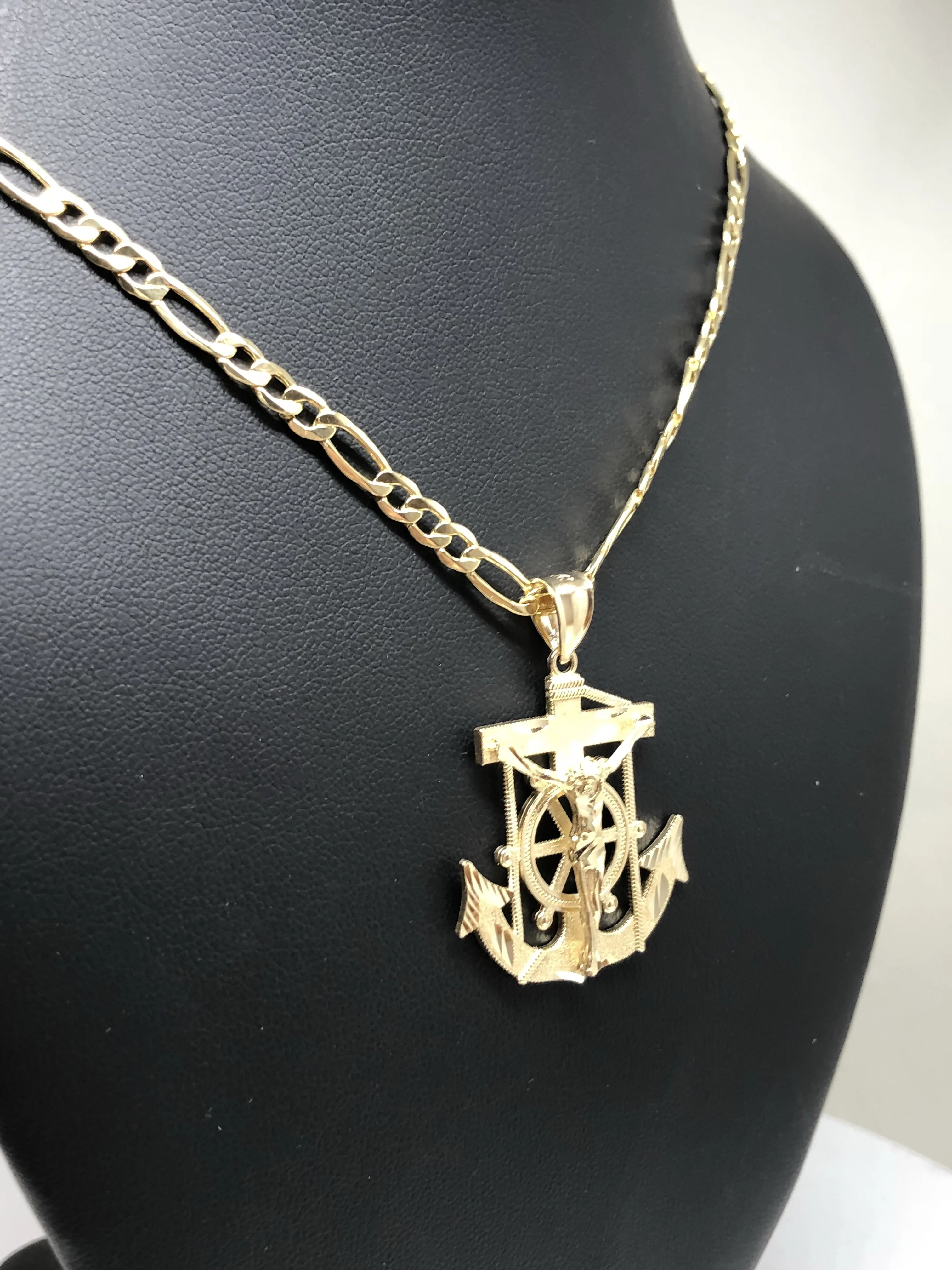 14k Solid Gold Yellow Anchor Jesus Crucifix Ancla Cristo Pendant Necklace with Chain (XS, SM,MED,LG) - Image 6
