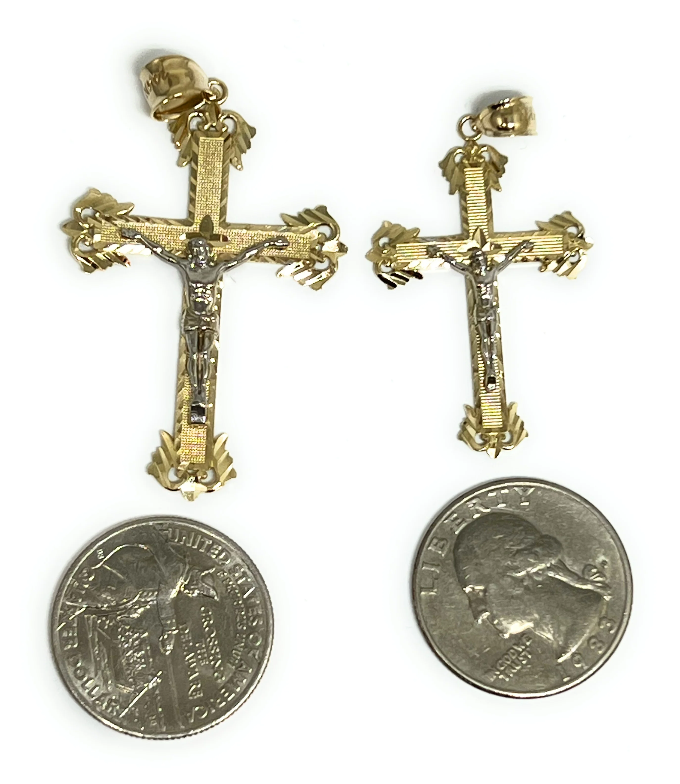 14k Solid Gold Yellow Classic 2-Tone Jesus Cross Crucifix Pendant Necklace (SM, MED) - Image 8