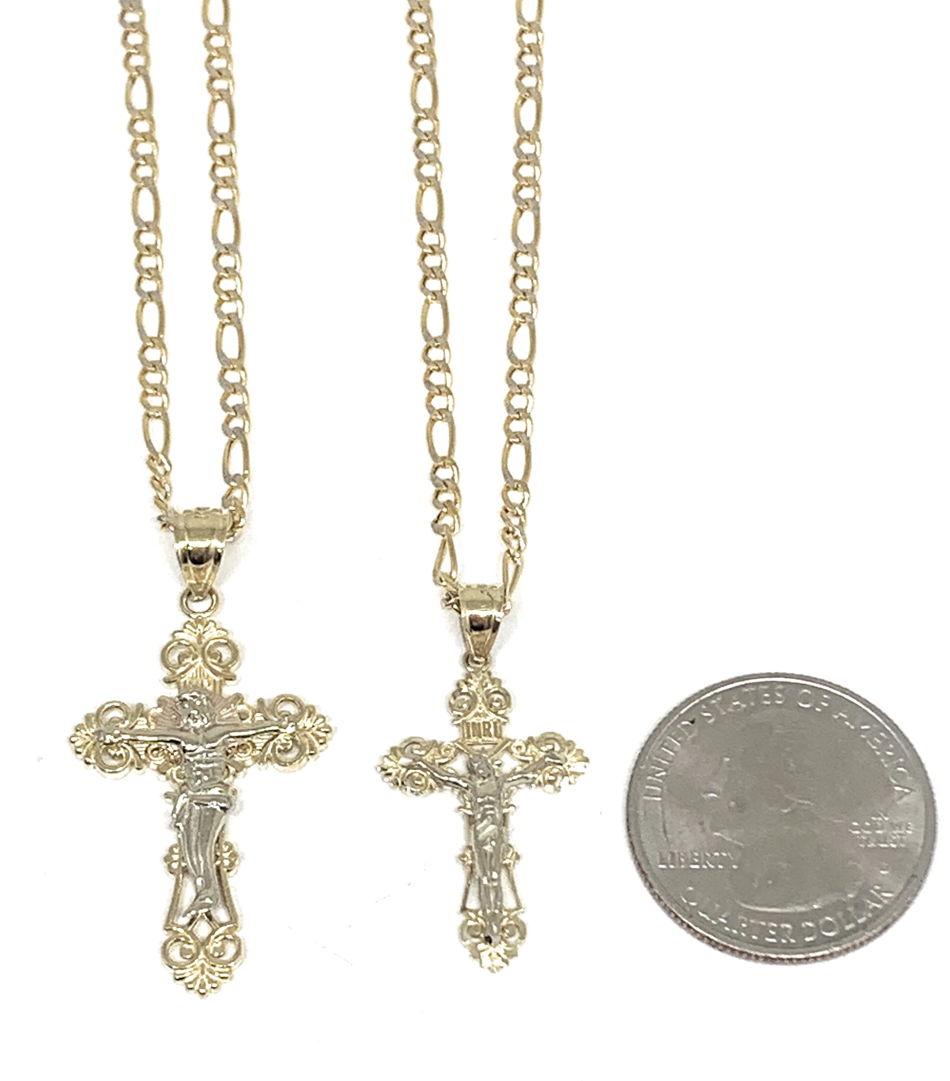 14k Solid Gold Yellow Classic 2-Tone Jesus Cross Crucifix Pendant Necklace (SM,MED,LG) - Image 3
