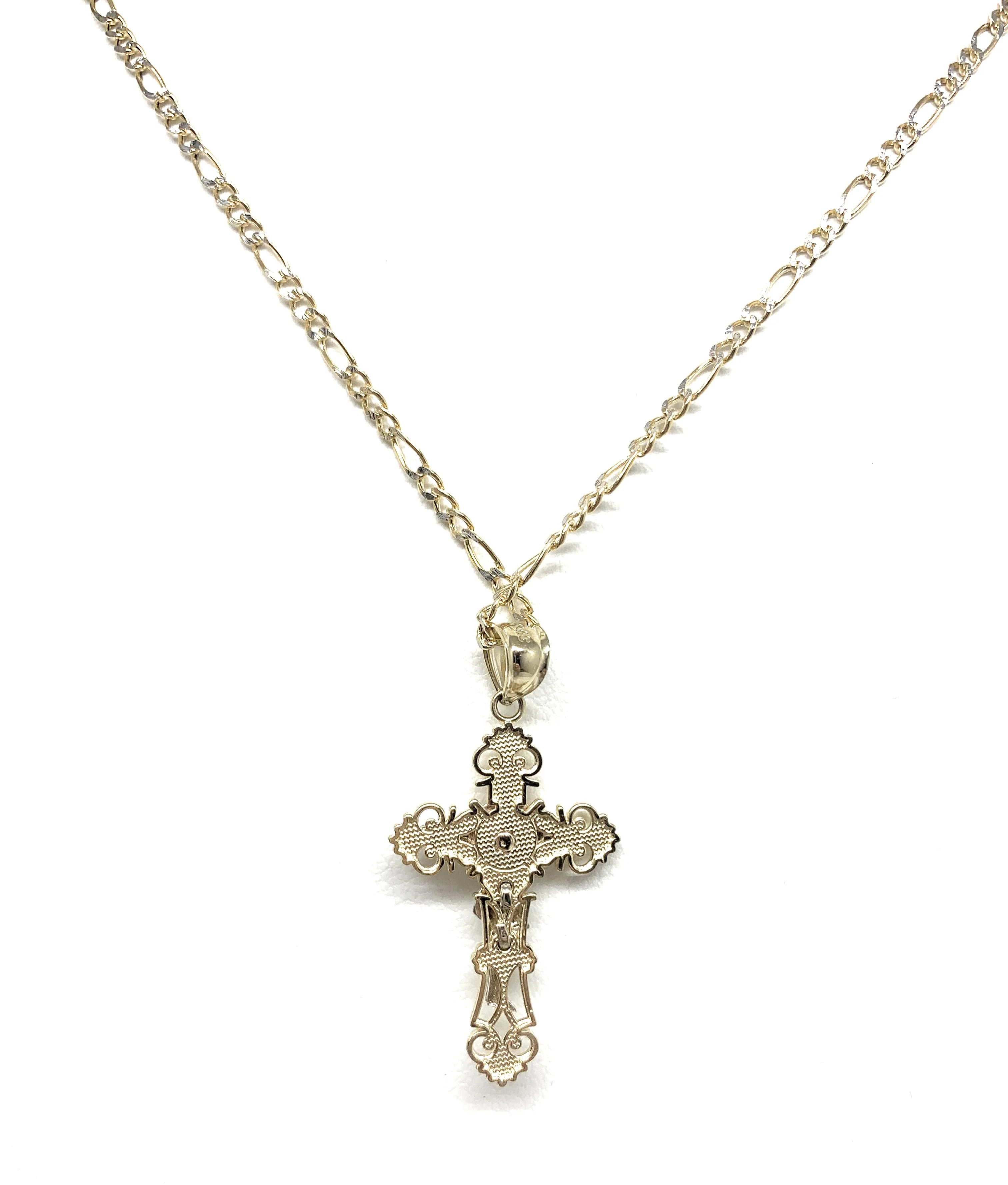 14k Solid Gold Yellow Classic 2-Tone Jesus Cross Crucifix Pendant Necklace (SM,MED,LG) - Image 6