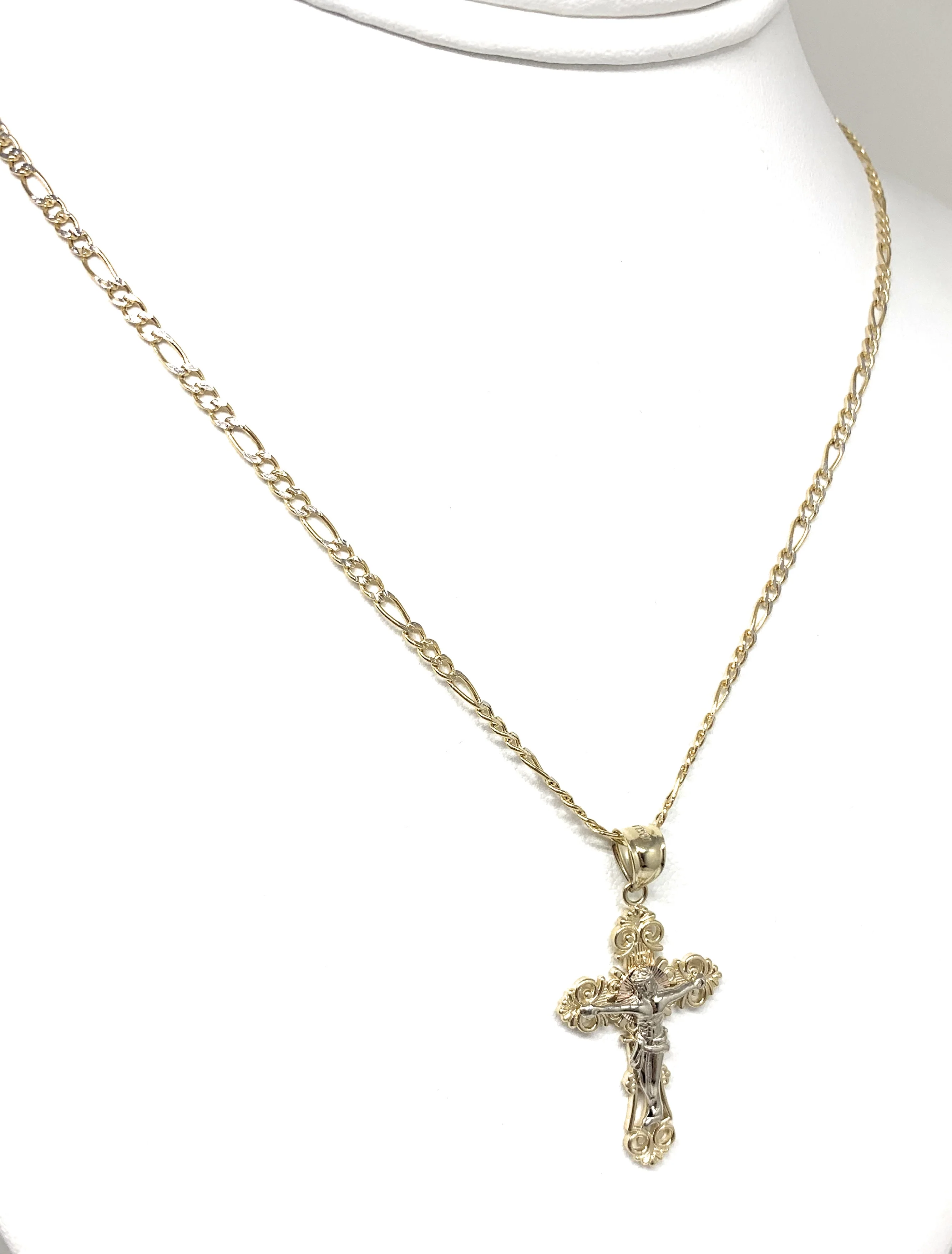 14k Solid Gold Yellow Classic 2-Tone Jesus Cross Crucifix Pendant Necklace (SM,MED,LG) - Image 9