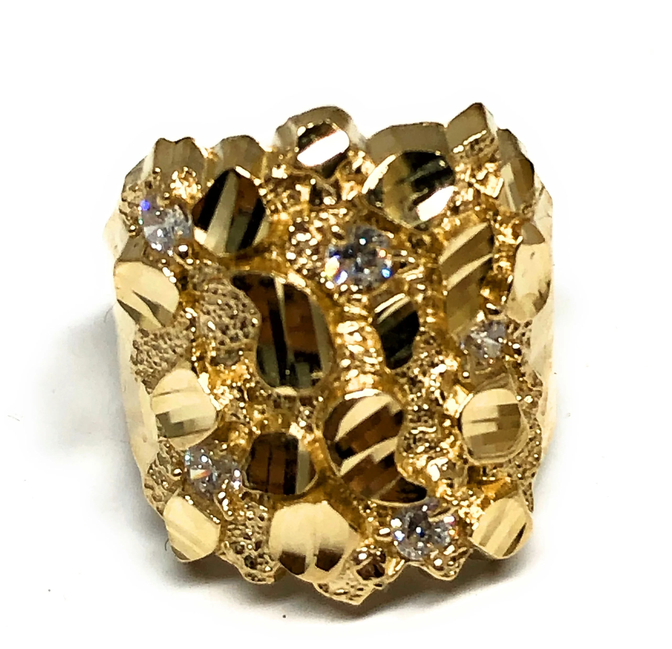 14k Solid Gold Yellow Classic BIG CZ Nugget Ring (7.5g)