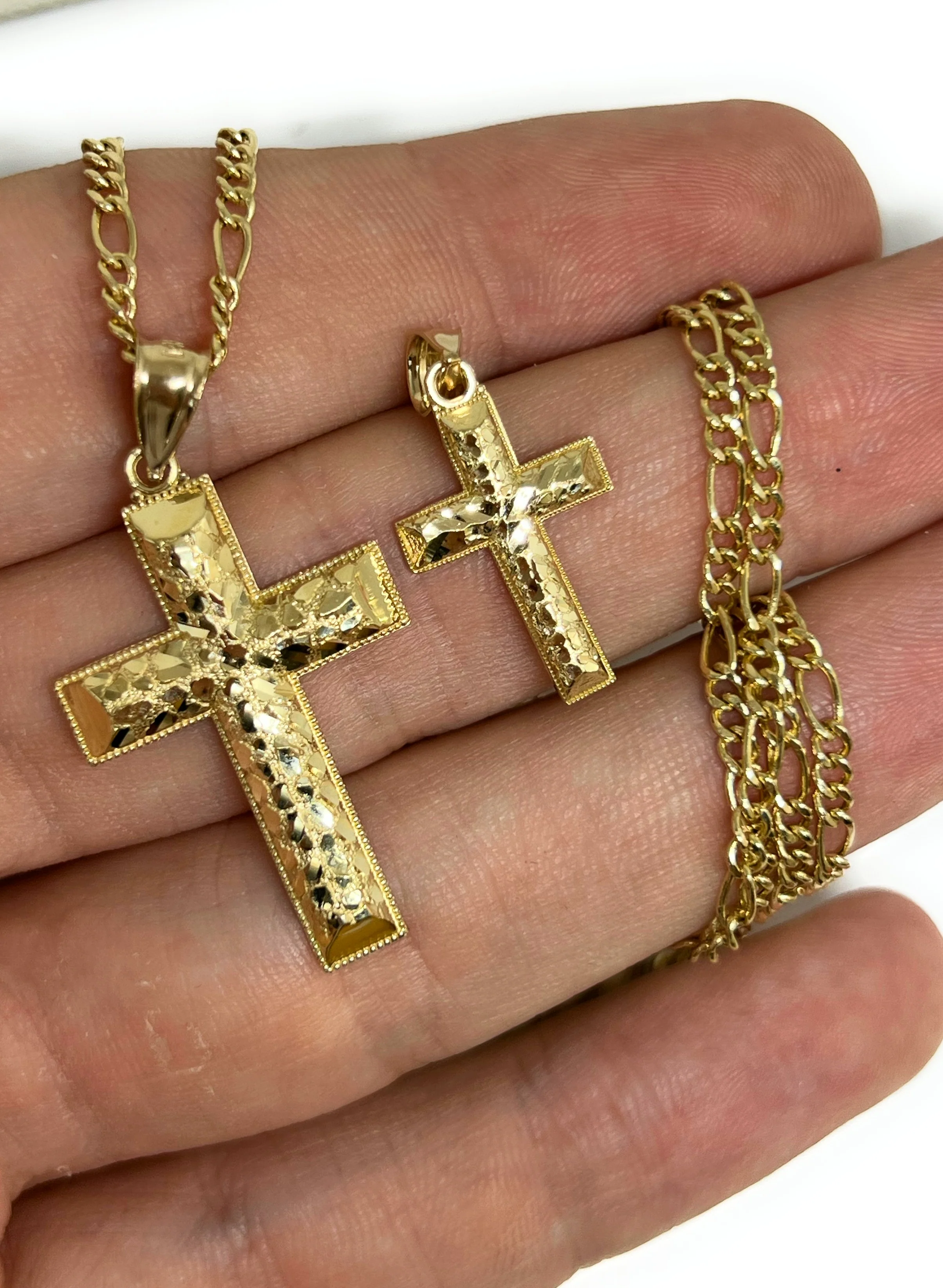 14k Solid Gold Yellow Classic Cross NUGGET Pendant Necklace (MED,SM) - Image 2