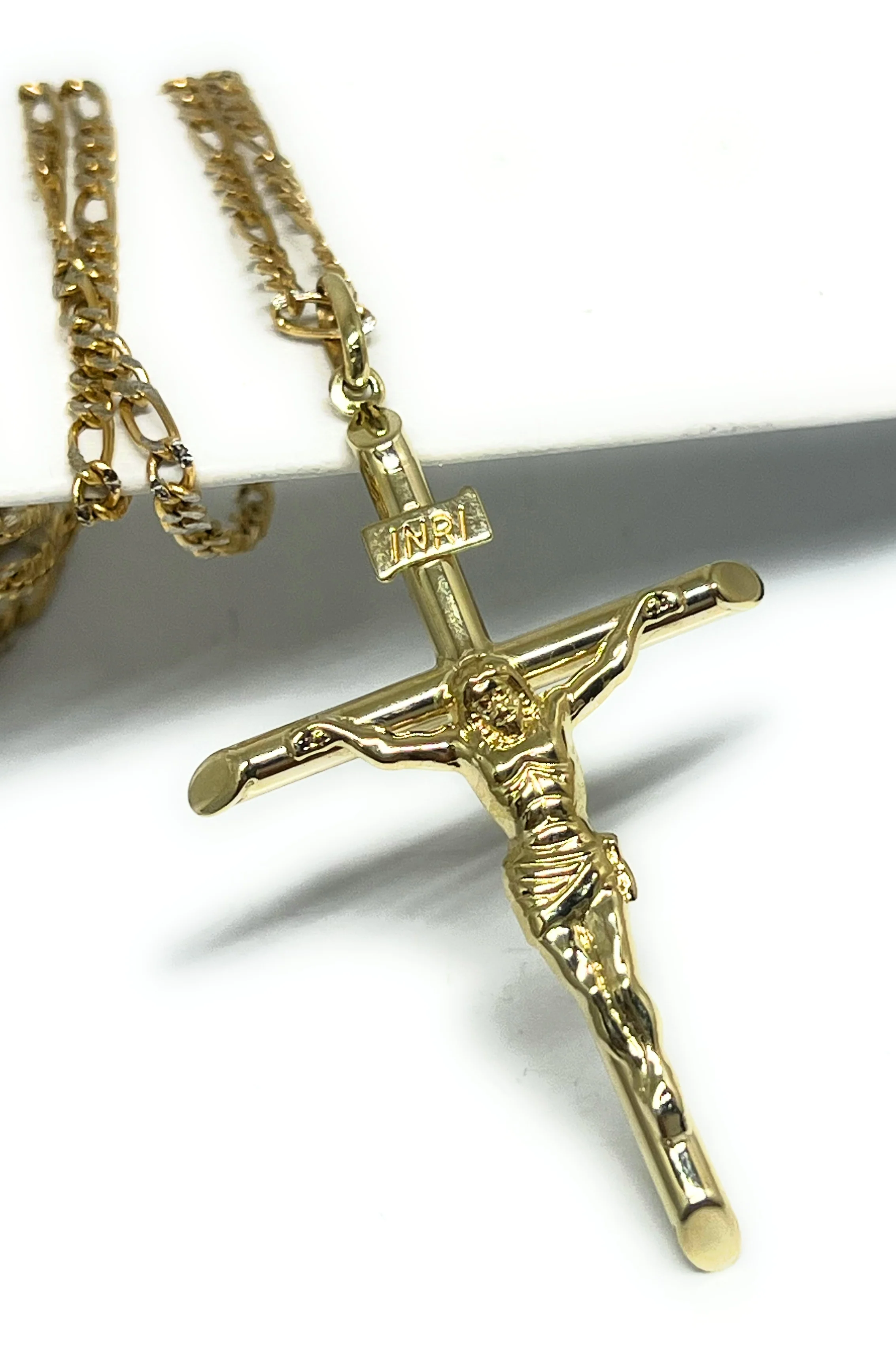 14k Solid Gold Yellow Classic Jesus Cross Crucifix Pendant Necklace (XS, SM, MED, LG) - Image 4