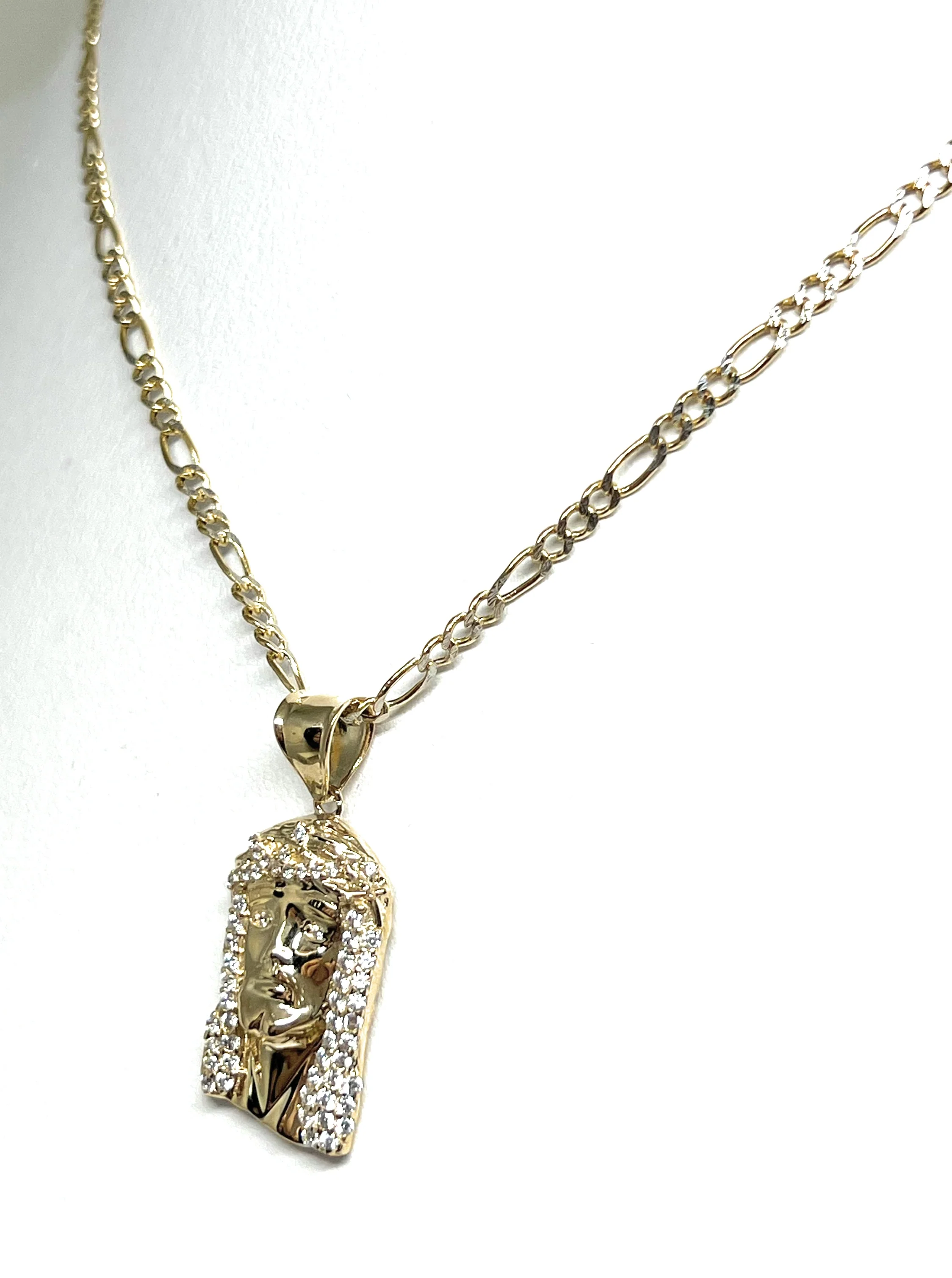 14k Solid Gold Yellow Classic Jesus Face CZ Pendant Necklace (FC) - Image 3