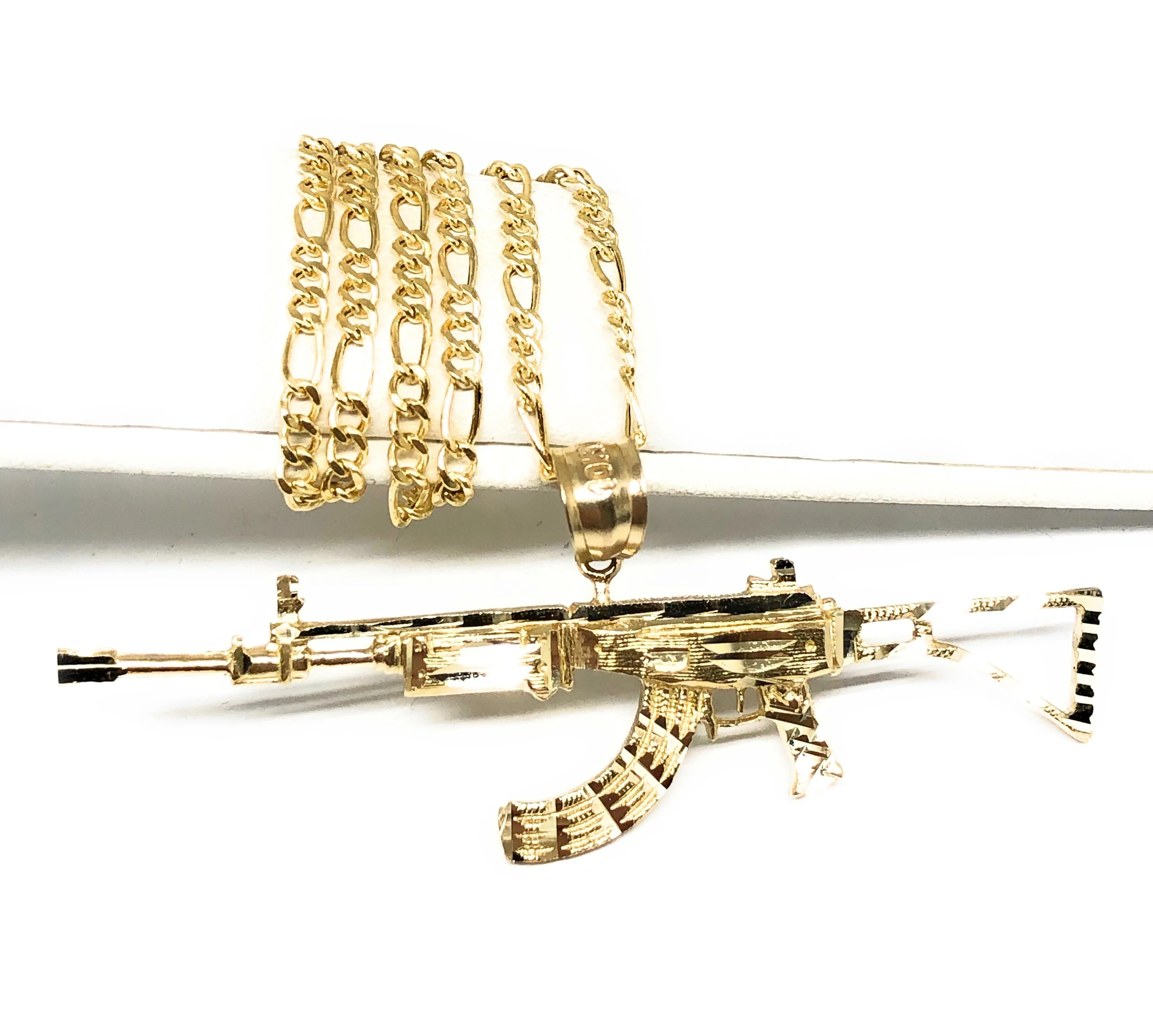 14k Solid Gold Yellow Classic Machine Gun AK-47 Pendant Necklace - Image 3