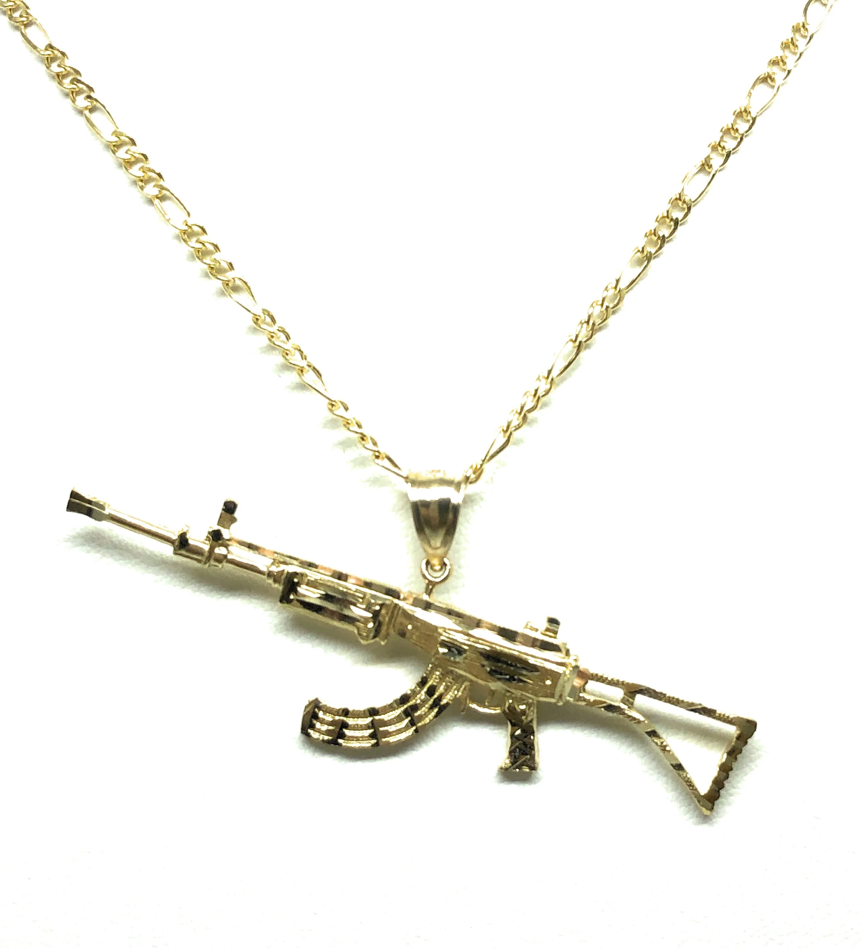 14k Solid Gold Yellow Classic Machine Gun AK-47 Pendant Necklace - Image 4