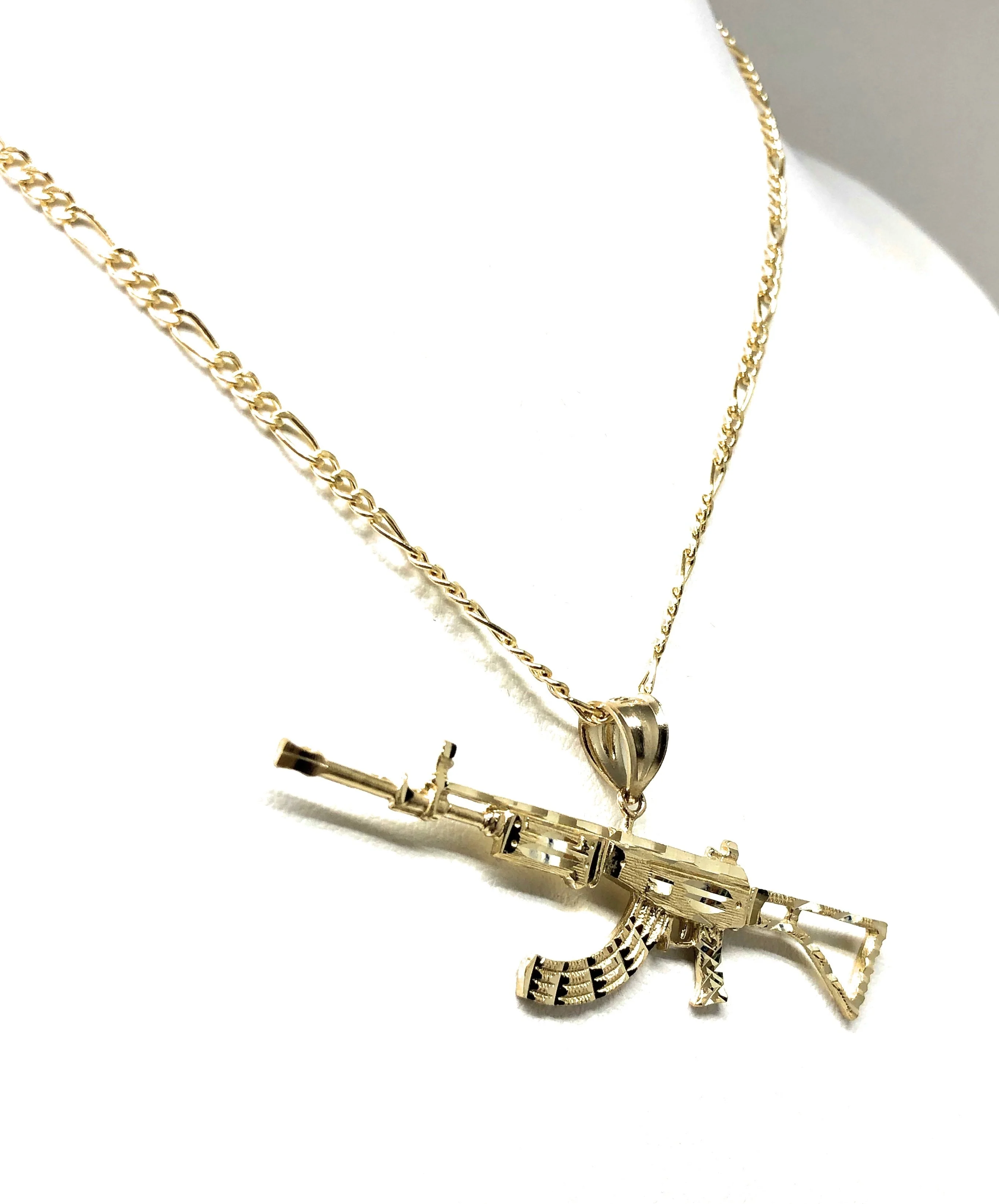 14k Solid Gold Yellow Classic Machine Gun AK-47 Pendant Necklace - Image 6