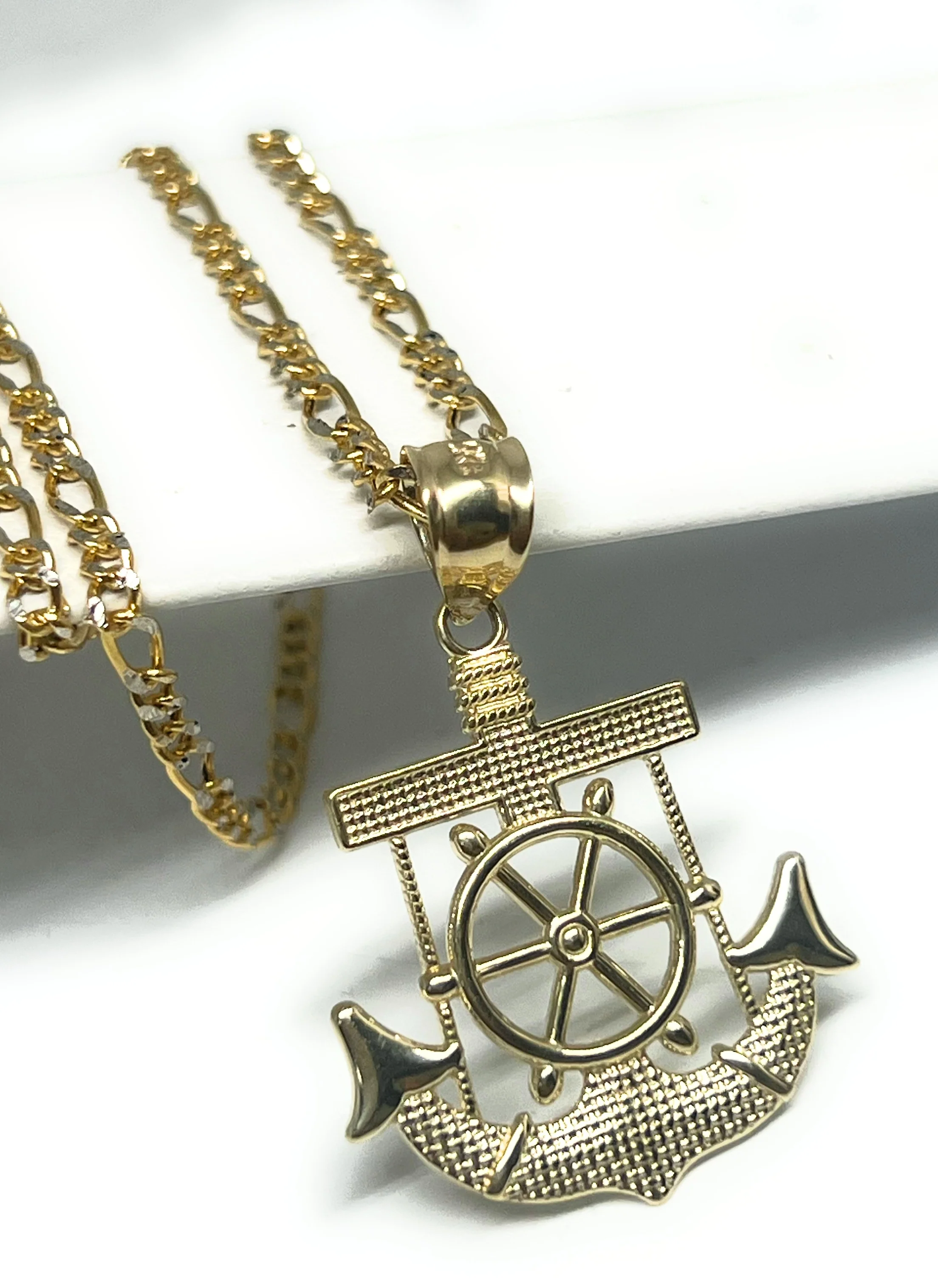 14k Solid Gold Yellow Classic Plain ANCHOR Pendant Necklace - Image 5