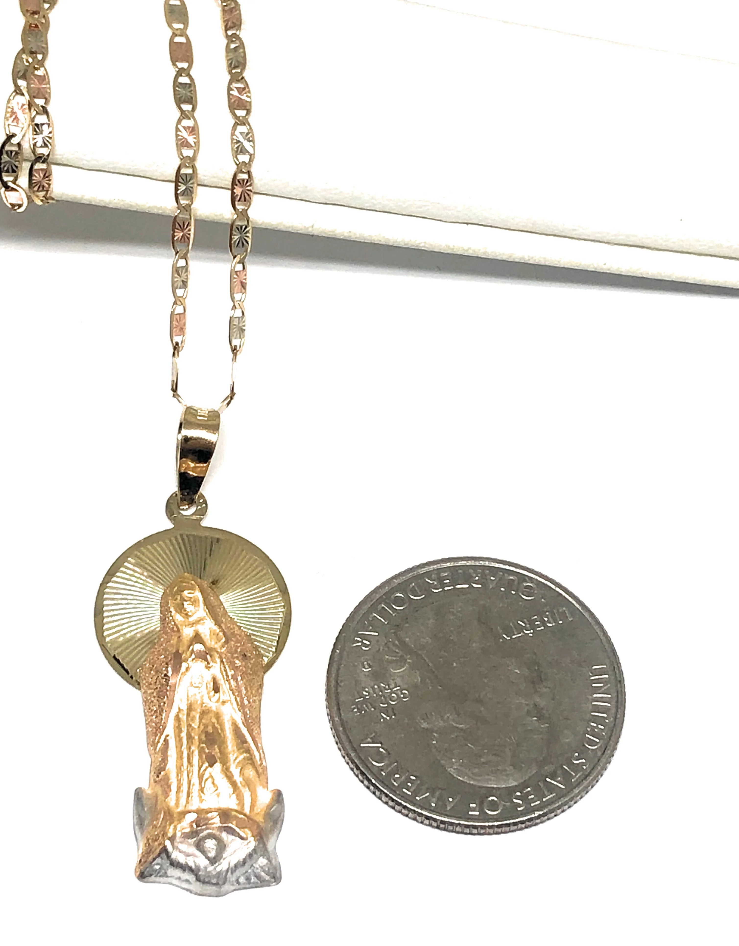 14k Solid Gold Yellow Classic Virrgin Mary Pendant Virrgen Guadalupe W/ Chain Options - Image 2