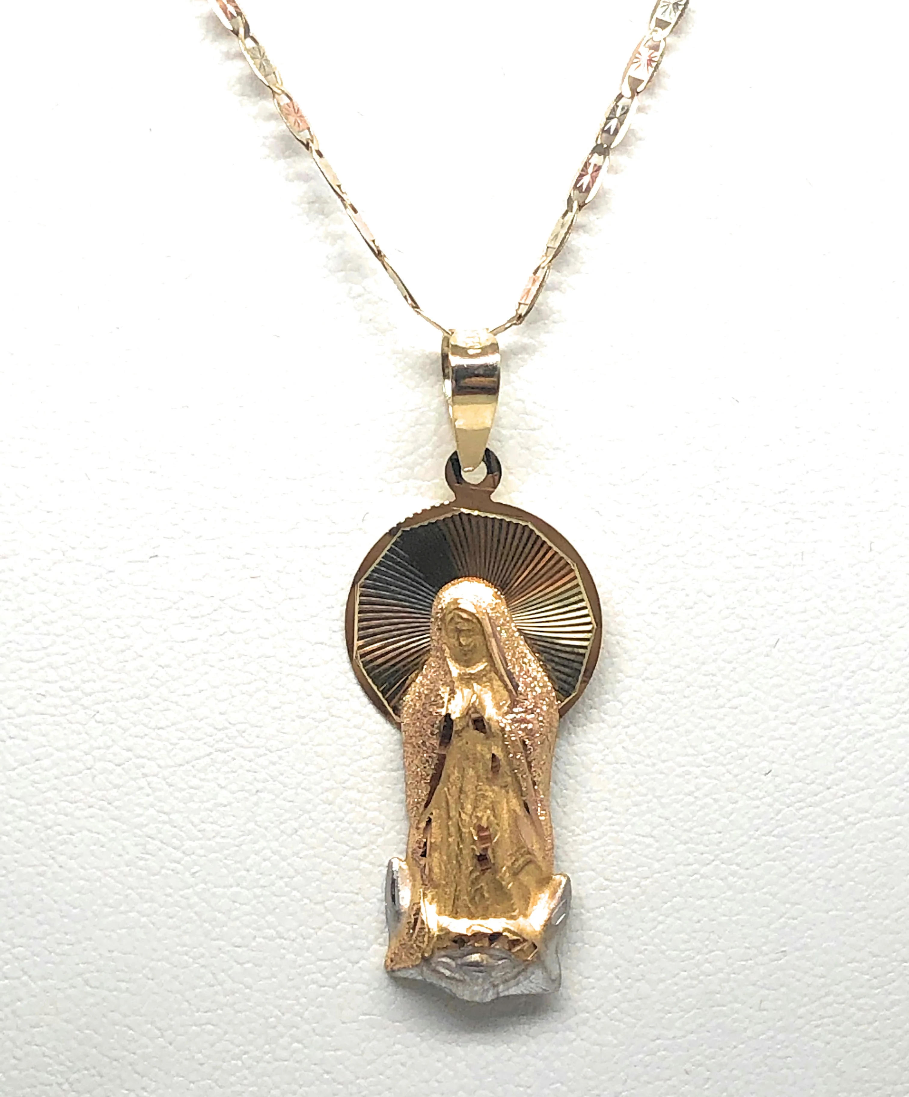 14k Solid Gold Yellow Classic Virrgin Mary Pendant Virrgen Guadalupe W/ Chain Options - Image 4