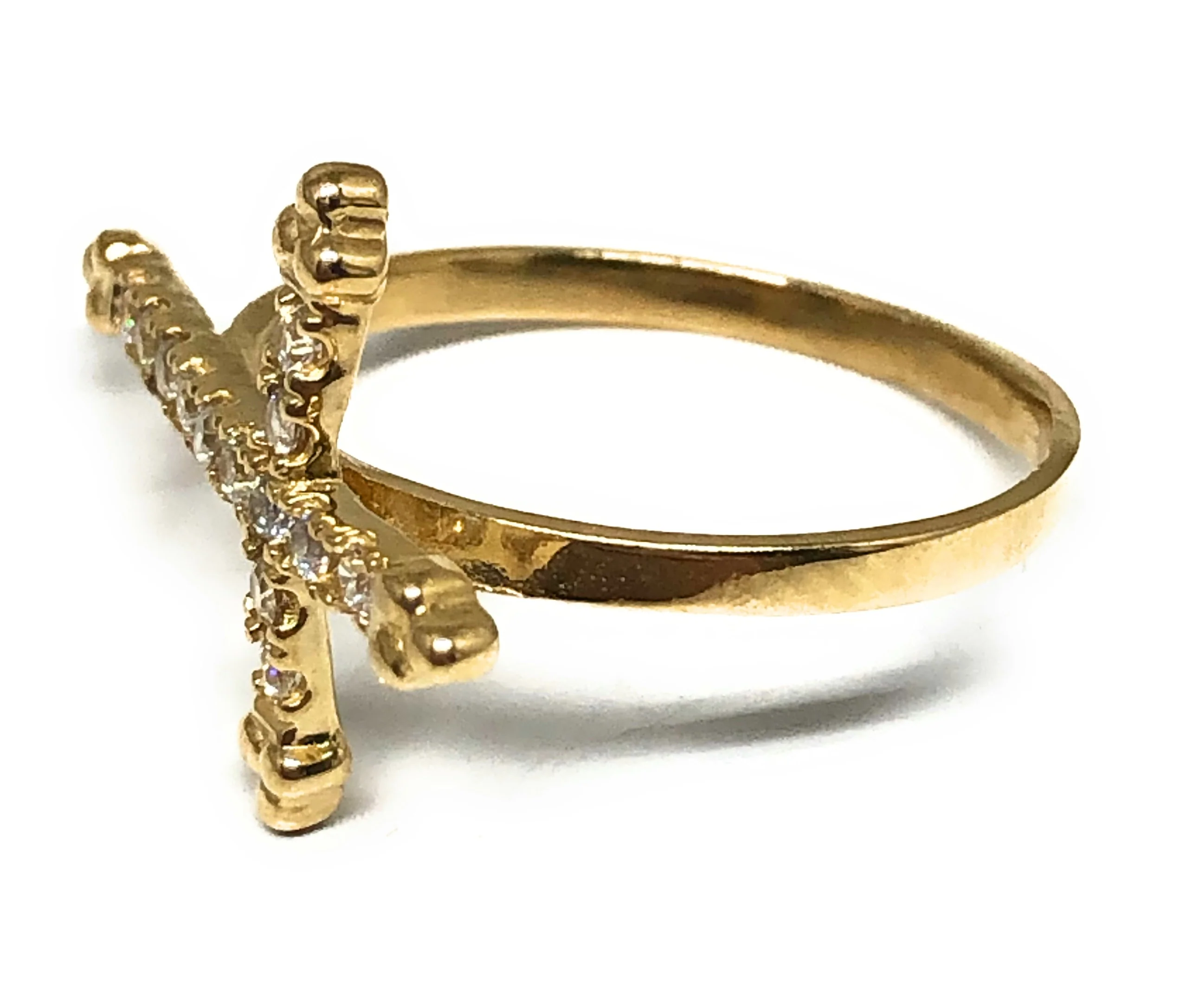 14k Solid Gold Yellow Cross CZ Ring - Image 2