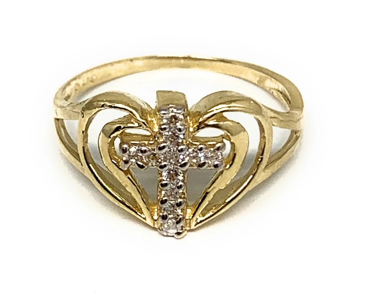 14k Solid Gold Yellow Cross Heart Ring