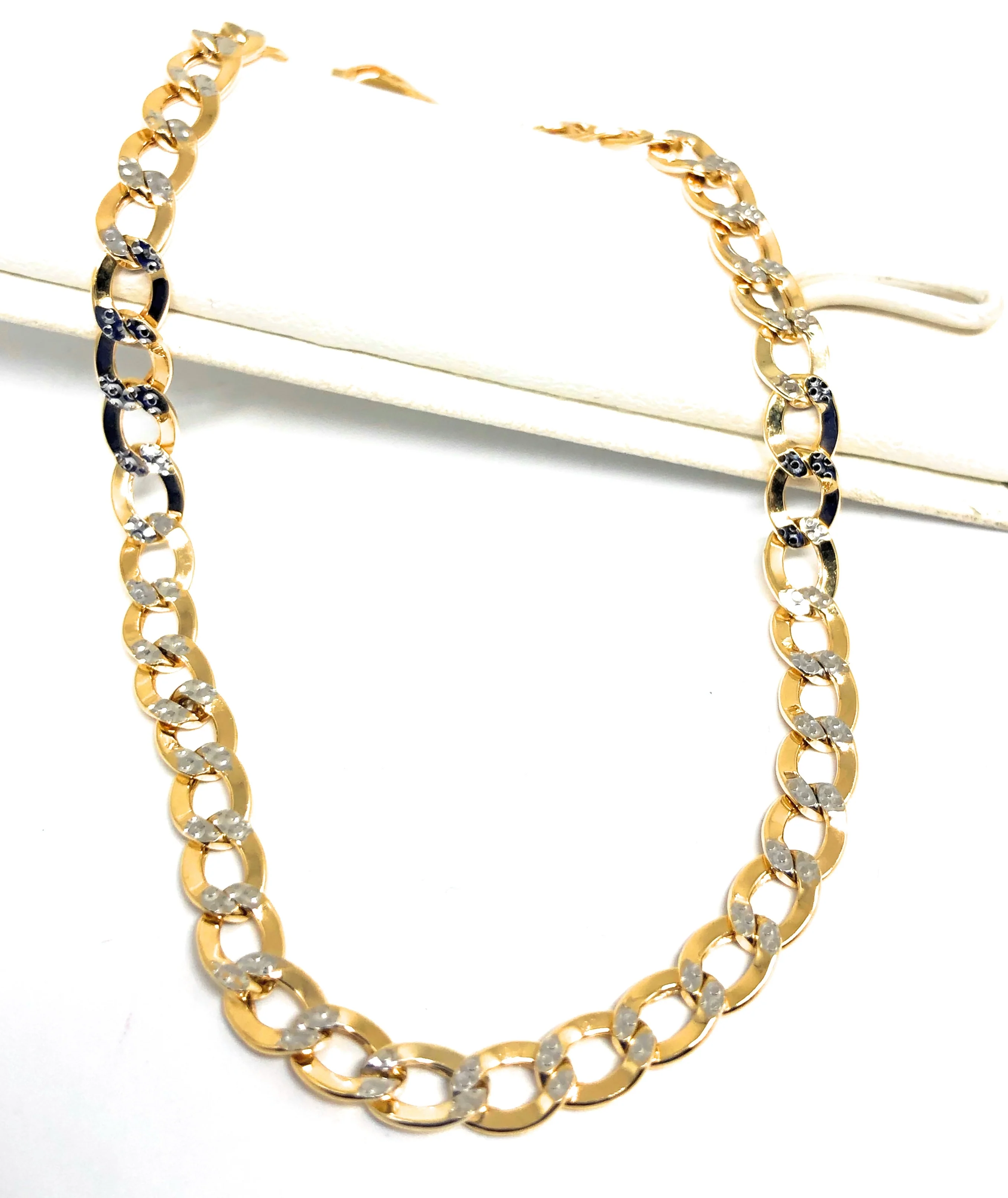 14k Solid Gold Yellow Cuban CURB Link Diamond Cut (White Gold) Brracelet 7-8 inch 3.5-4.5mm Width