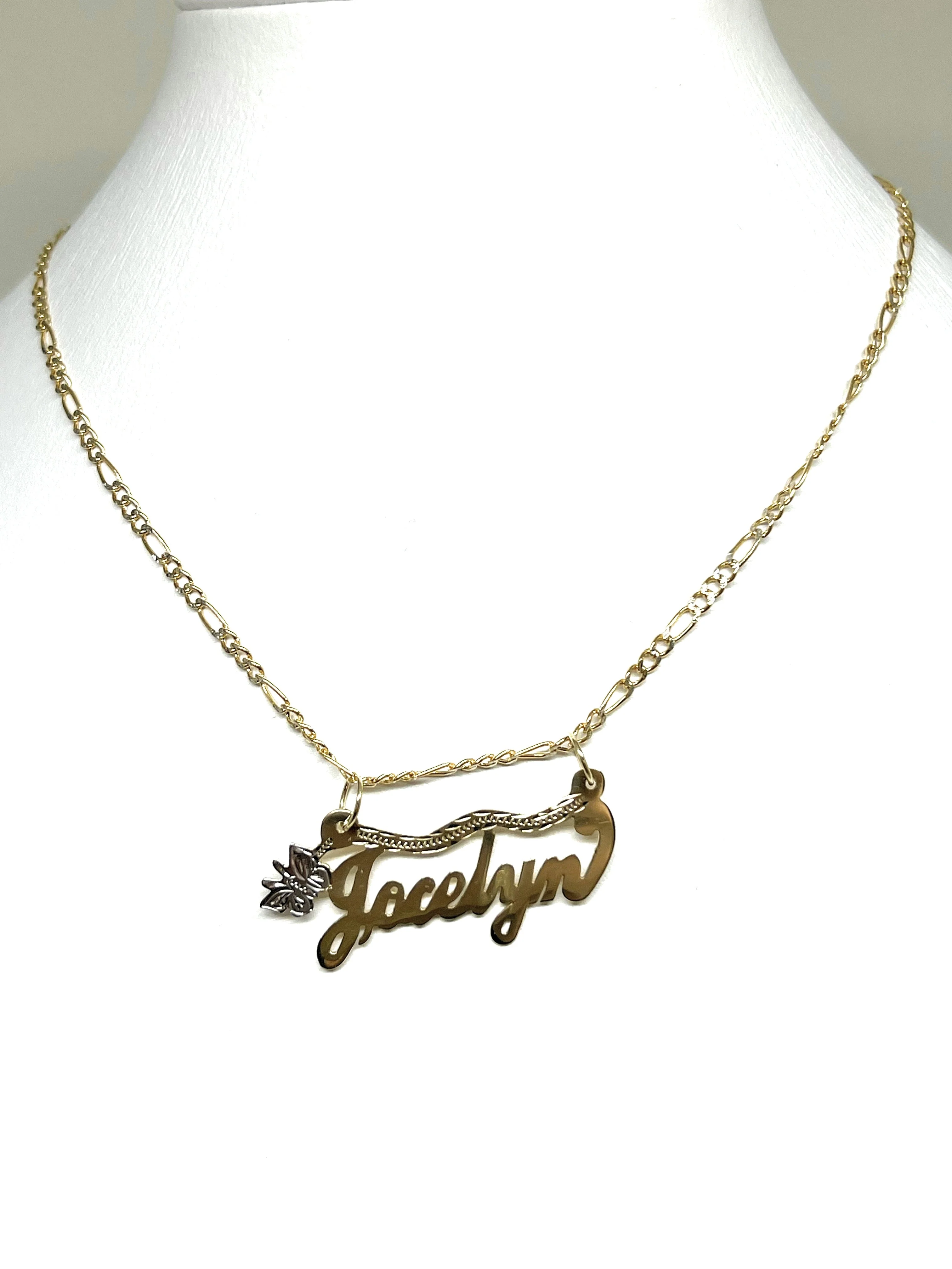 14k Solid Gold Yellow Cursive Butterfly Custom Nameplate Pendant Necklace with Chain Options - Image 6