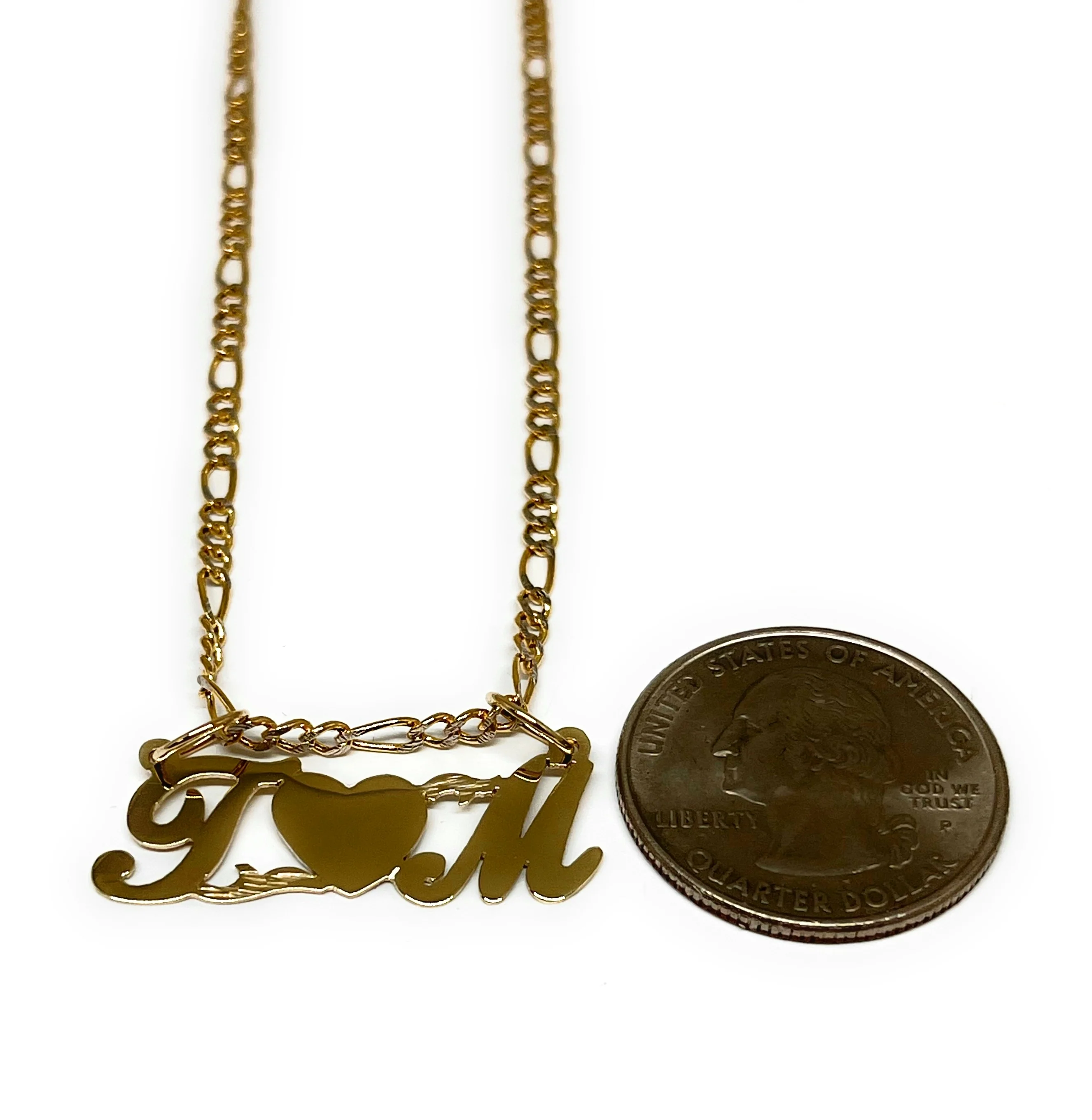 14k Solid Gold Yellow Custom Double Initial Heart Letter Pendant Necklace with Chain Options - Image 2